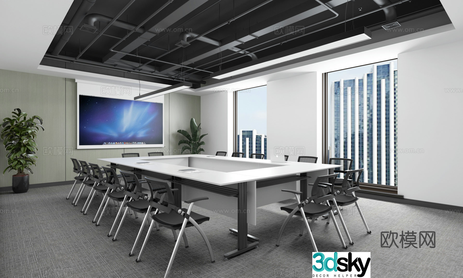 Industrial style negotiation room conference room discussion room study room training room multifunctional room 3D model