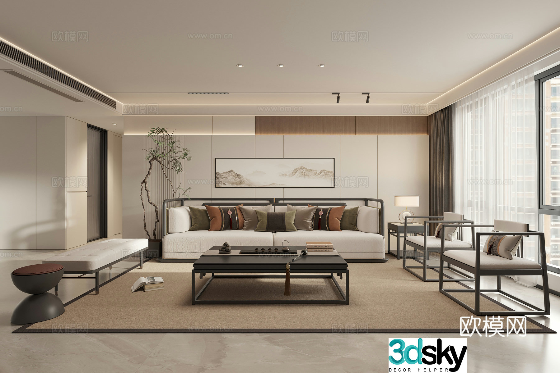 New Chinese Zen Living Room 3D Model
