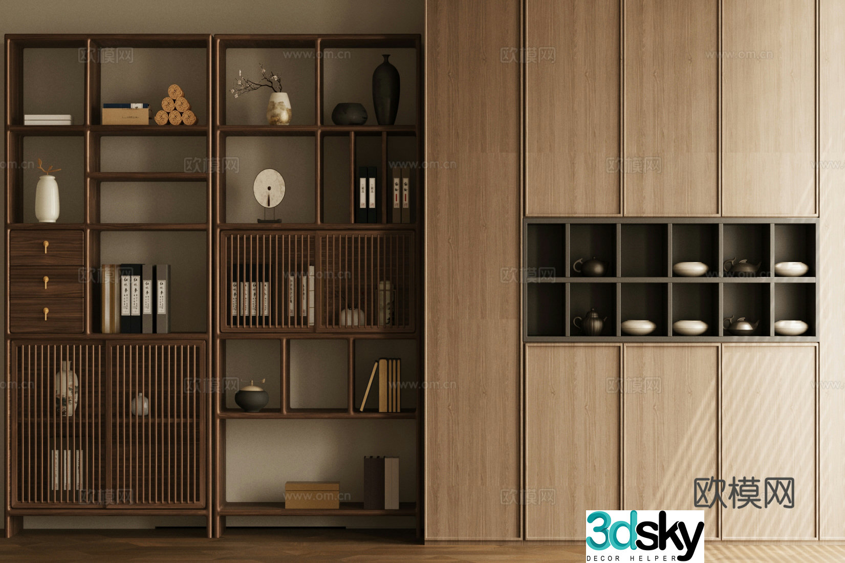New Chinese style antique shelf Solid wood storage rack Solid wood antique shelf Tea room antique shelf Tea cabinet 3D model