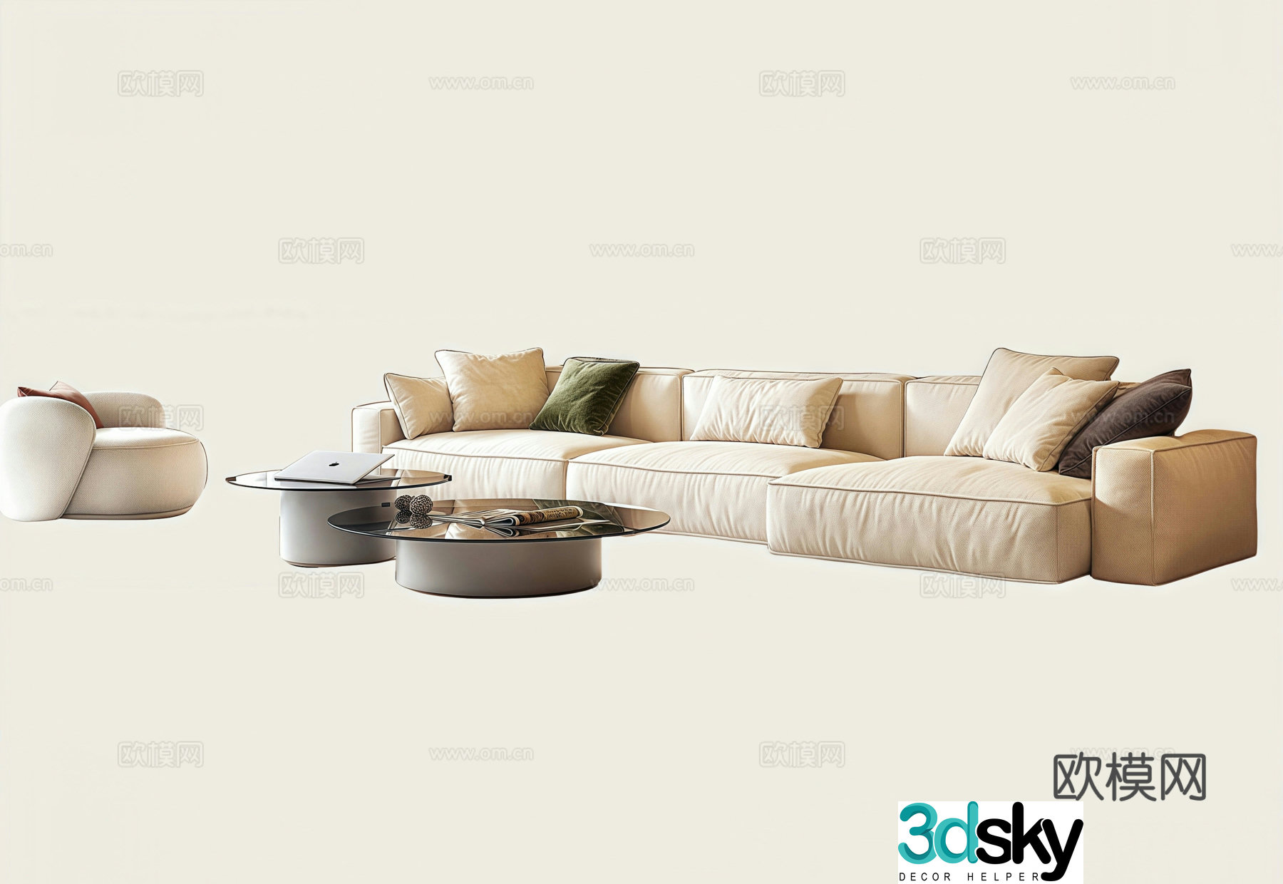 Modern Italian sofa coffee table combination multi-person sofa lazy sofa coffee table 3D model