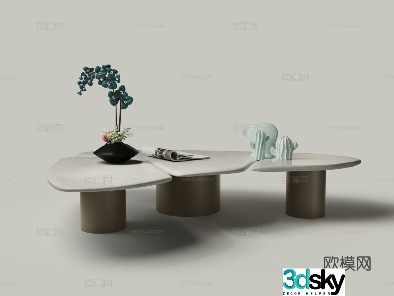 Modern living room marble three-stage special-shaped coffee table 3D model