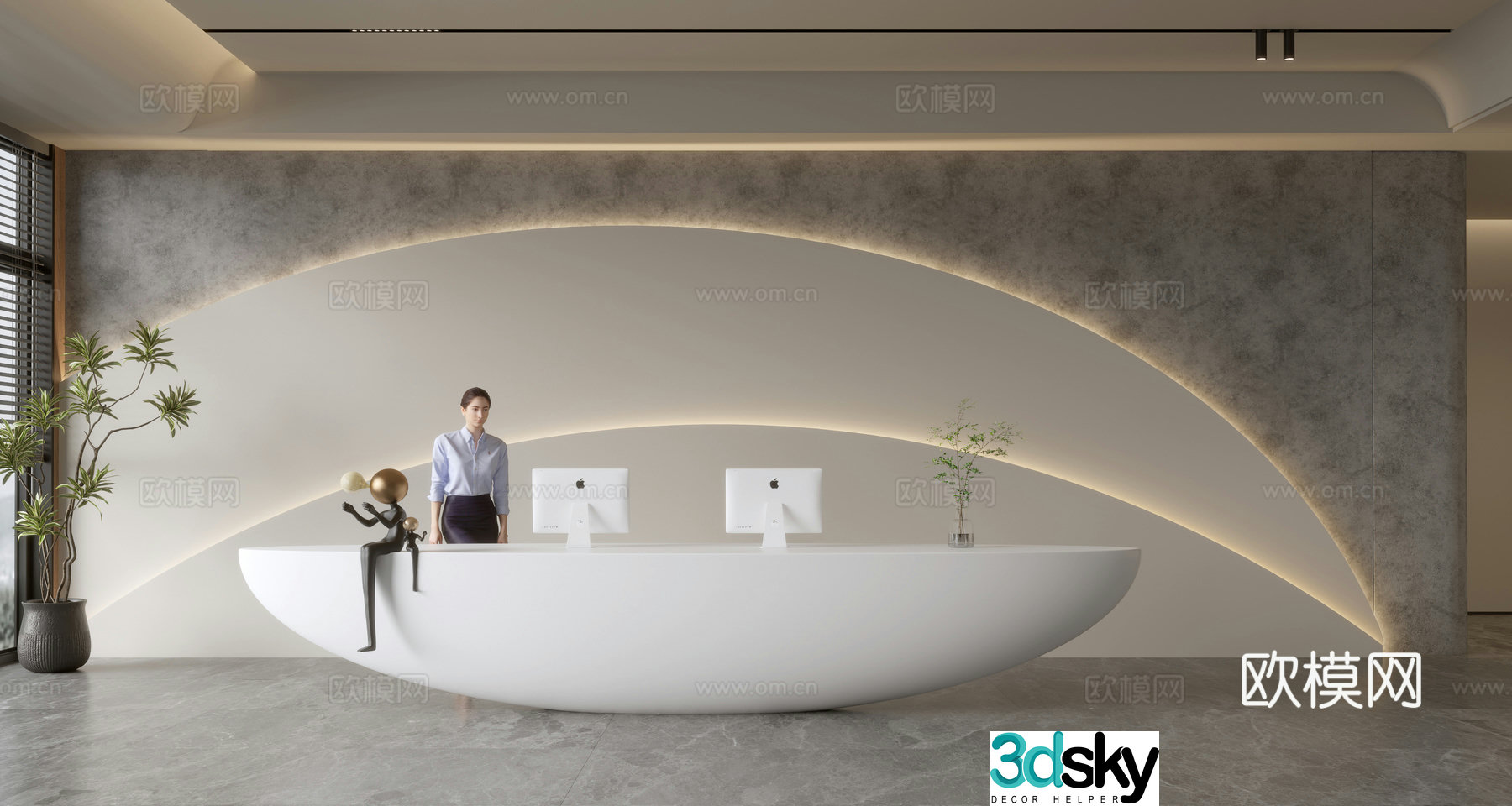 Modern company front desk reception area bar reception desk service desk company front desk background 3D model