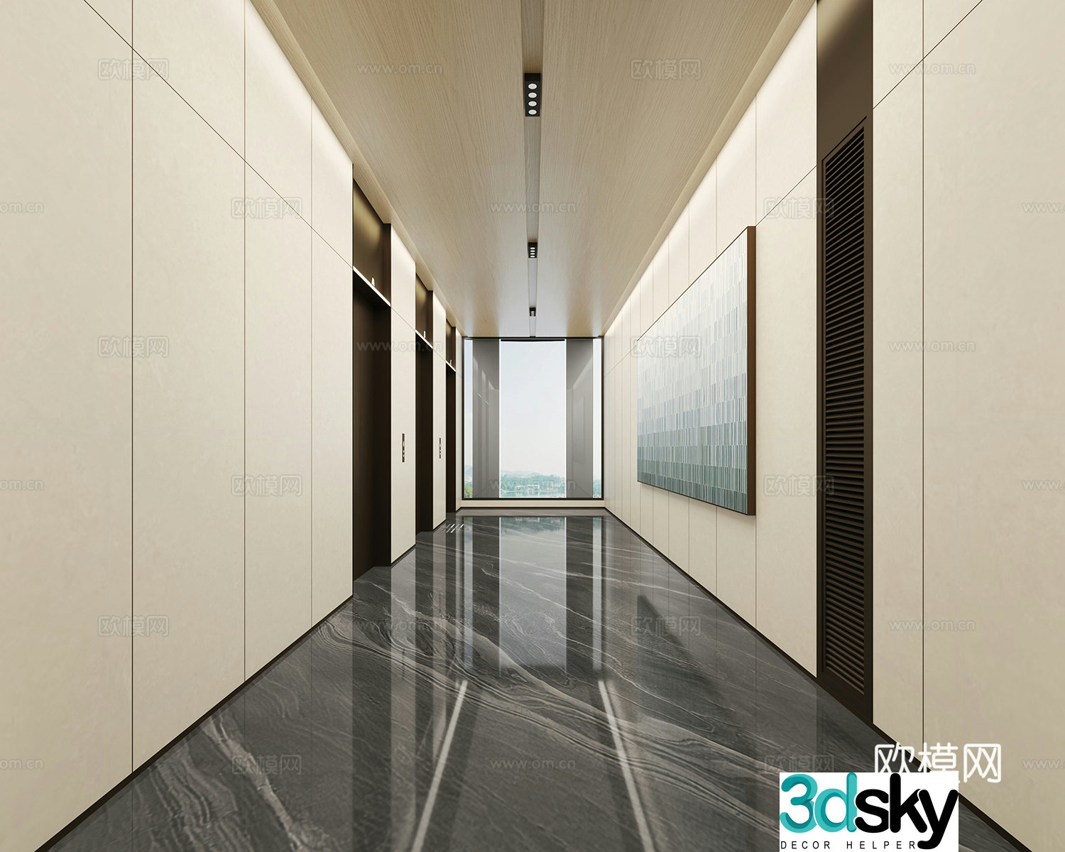 Modern elevator hall 3d model