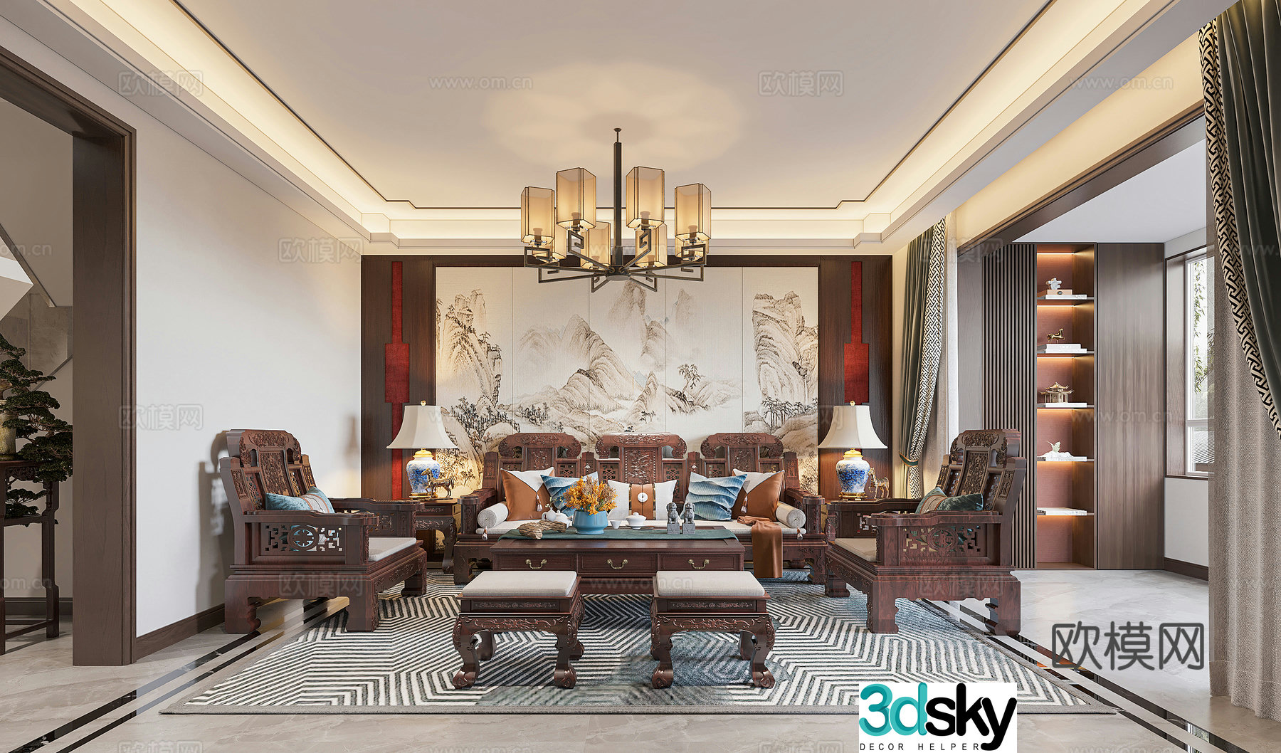 Chinese living and dining room 3D model