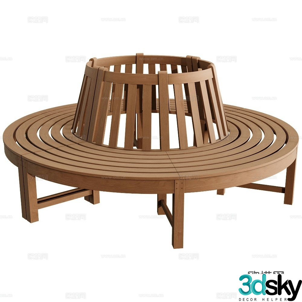Traditional outdoor public chair ring chair tree stool outdoor stool 3d model