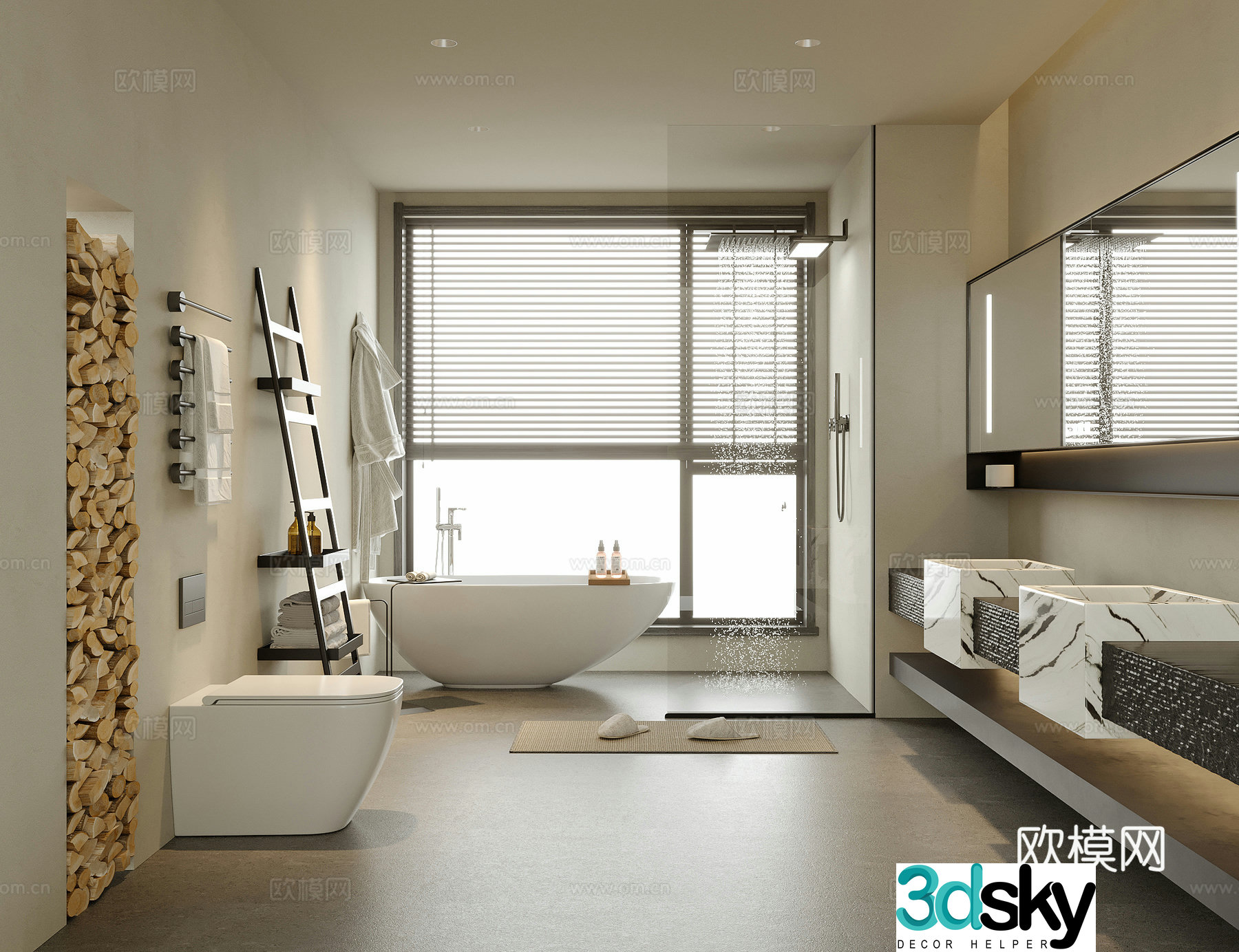 Modern hotel bathroom B&B bathroom bathroom sink bathtub 3d model