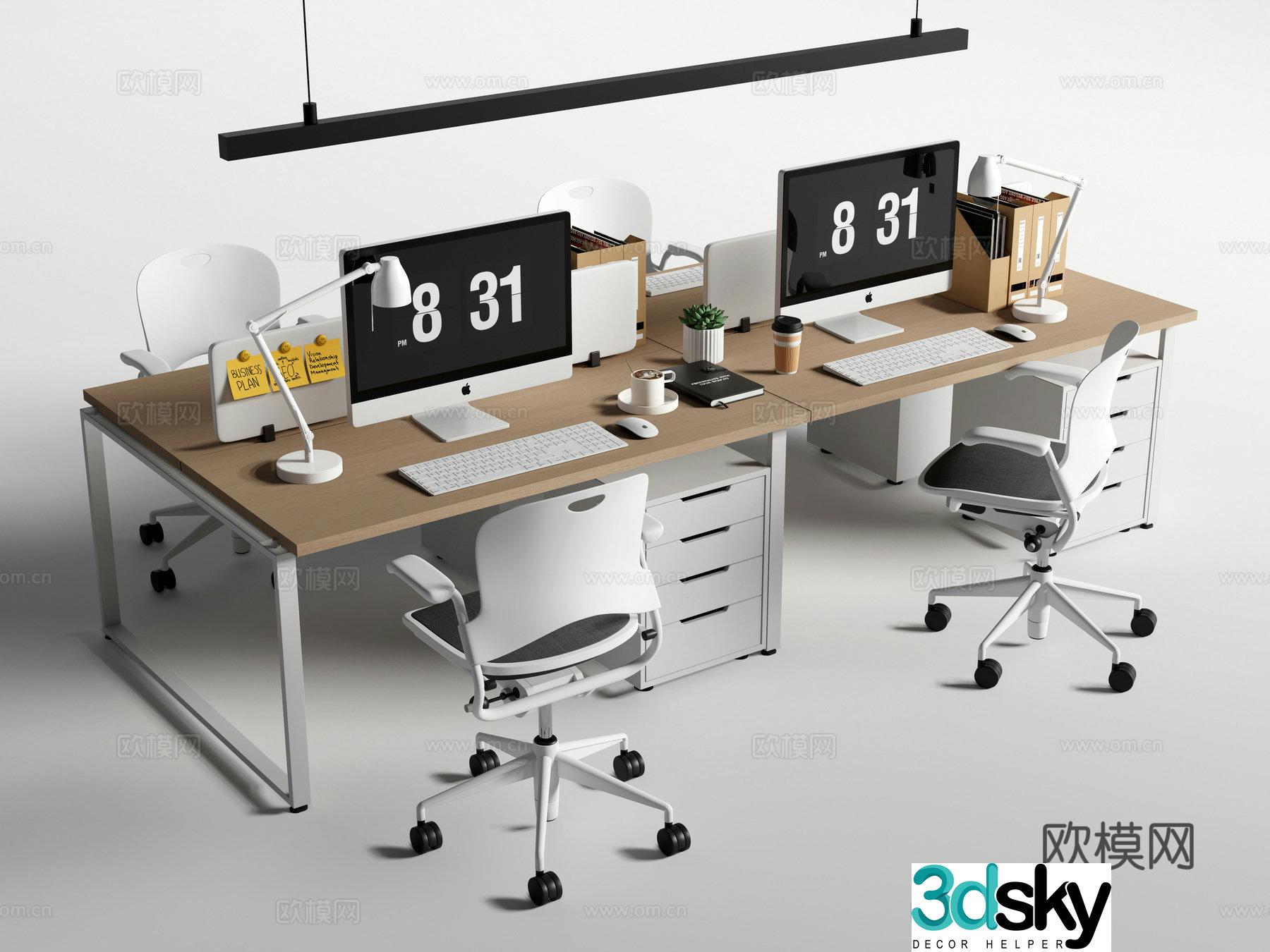 Modern office desk and chair Staff position Public office desk and chair Computer desk 3D model
