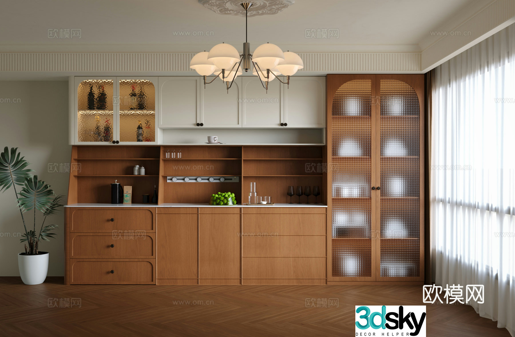 Middle-aged dining sideboard Middle-aged restaurant Middle-aged wine cabinet Middle-aged tea cabinet retro dining cabinet 3D model