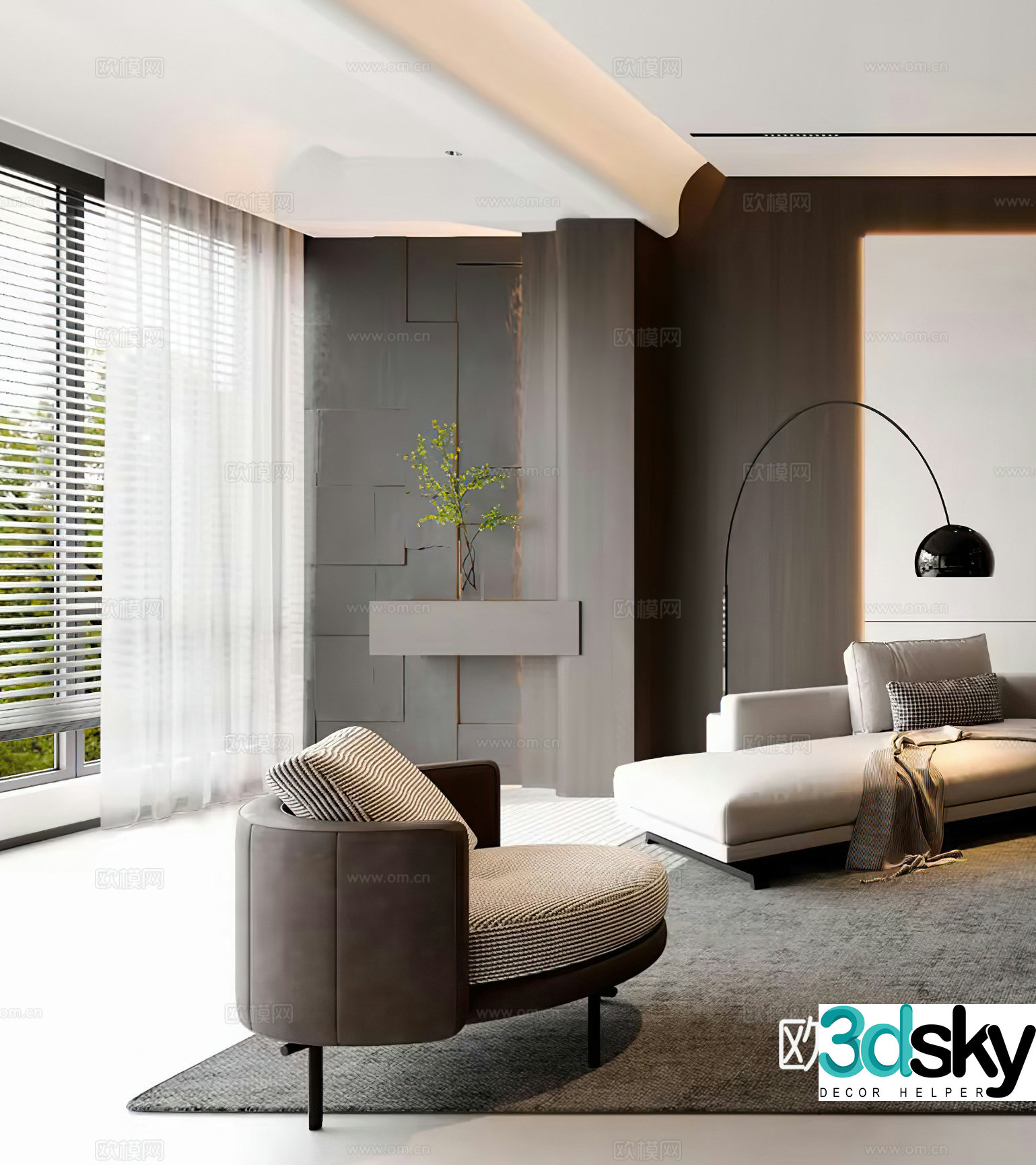 Modern leisure chair Italian leisure chair Floor lamp Side table corner table Single chair Light luxury 3D model