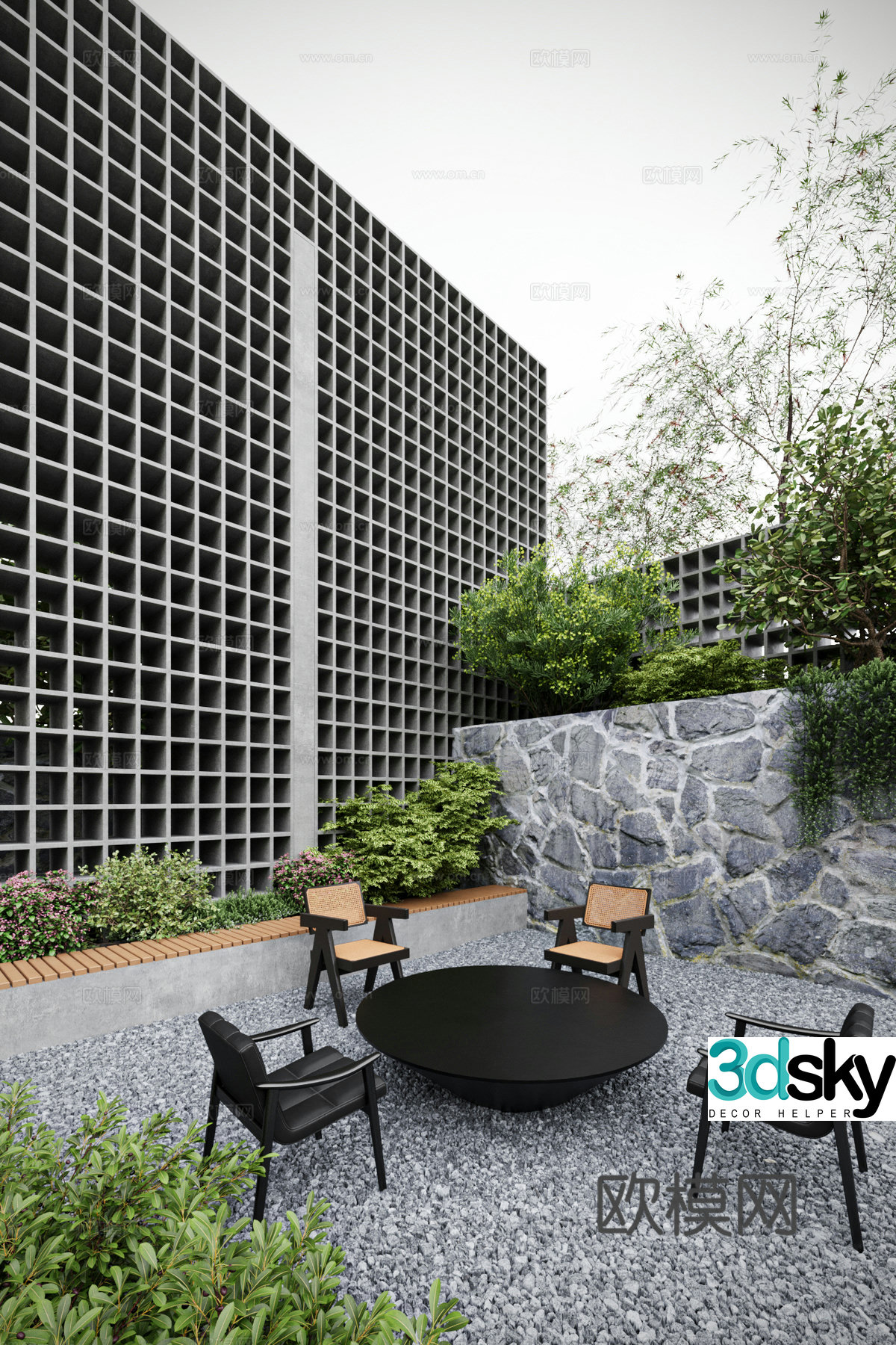 Modern small garden outdoor garden 3d model