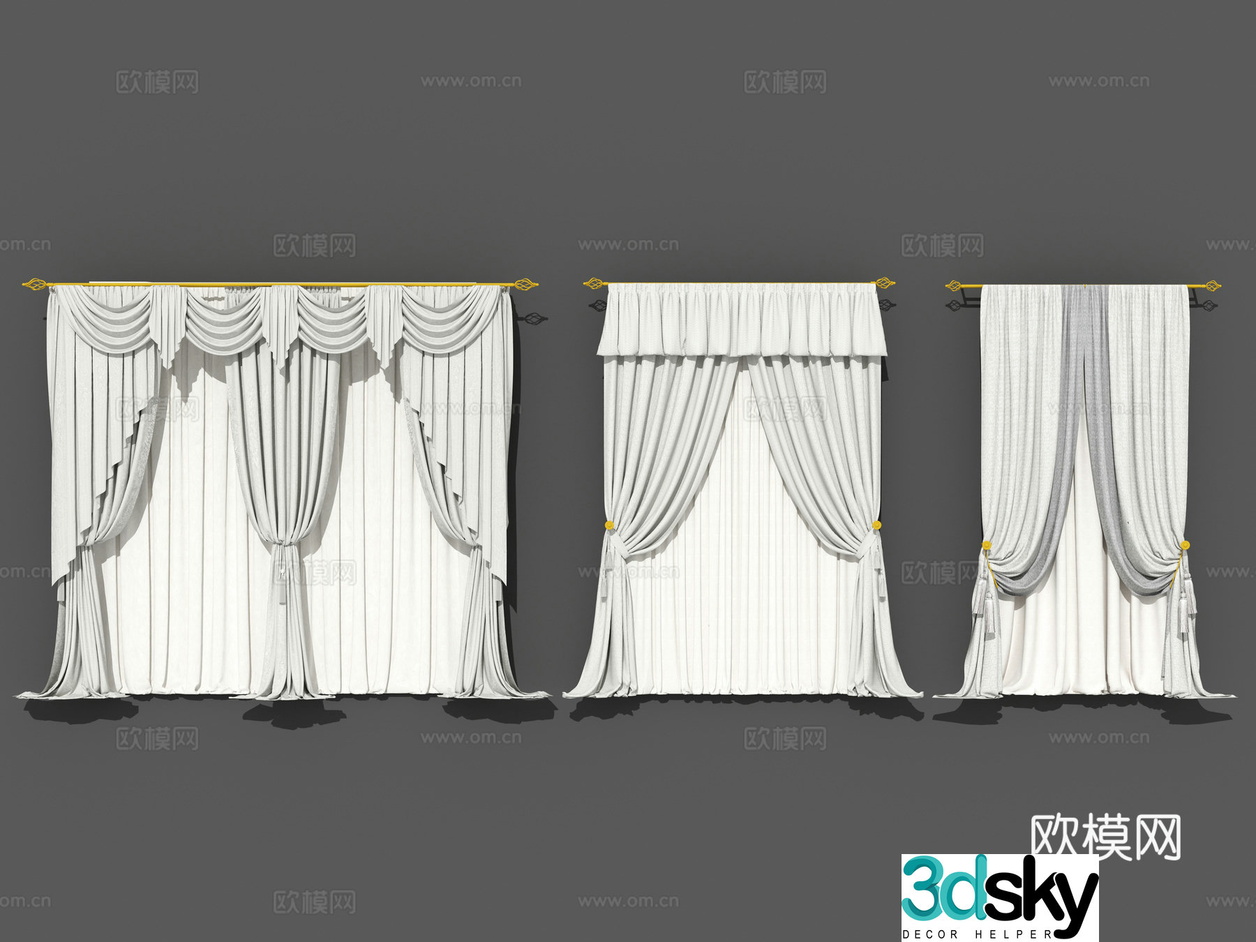 Wasabi American European Curtain Living Room Bedroom Study Hotel Curtain Combination 3D Model