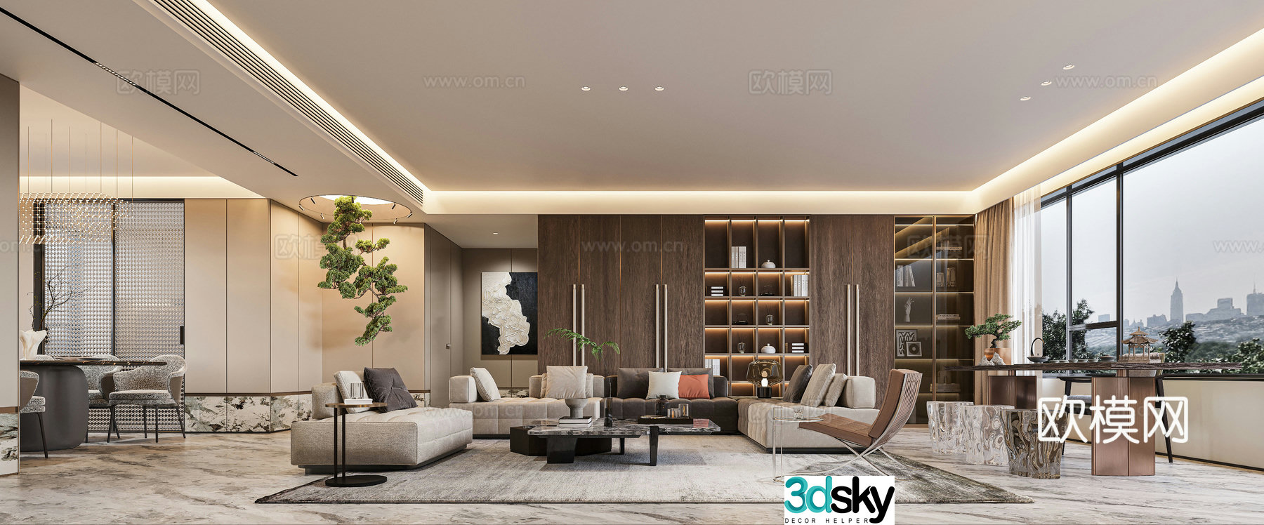 Modern living and dining room 3d model