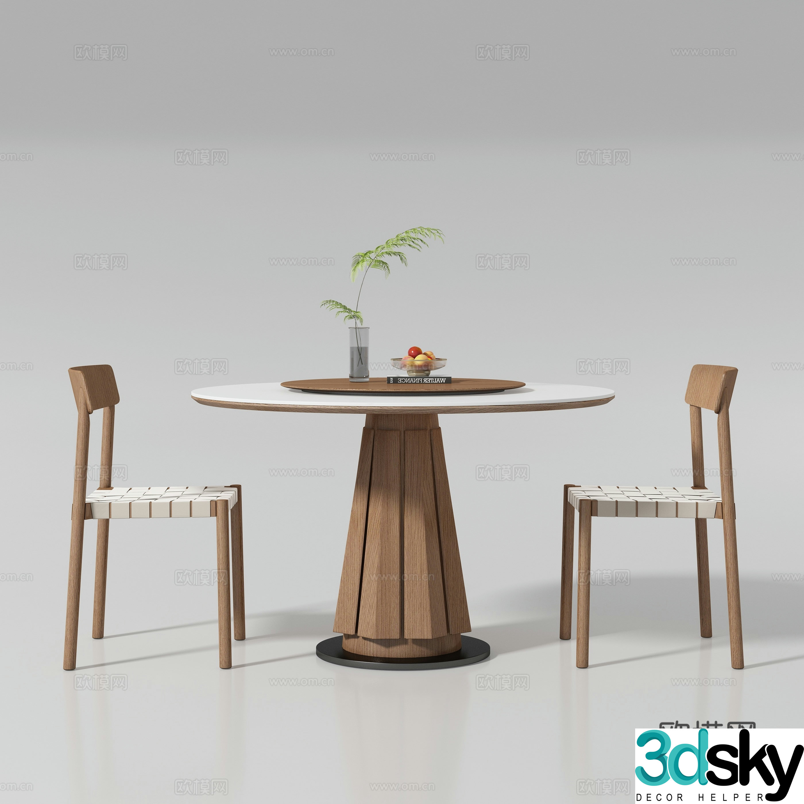 Medium style round dining table and chair 3D model