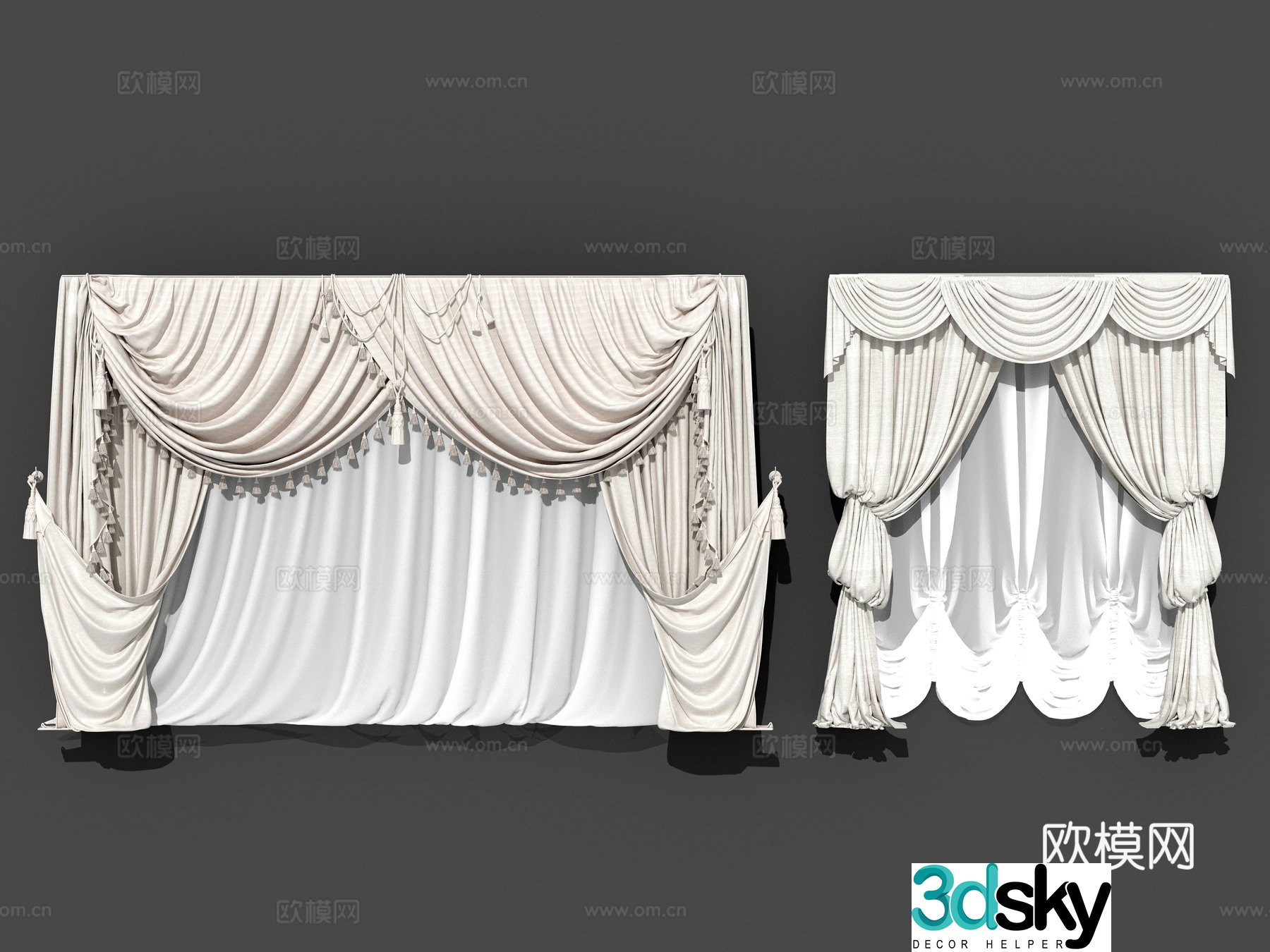 American European curtains Living room Bedroom Study hotel curtain combination 3D model