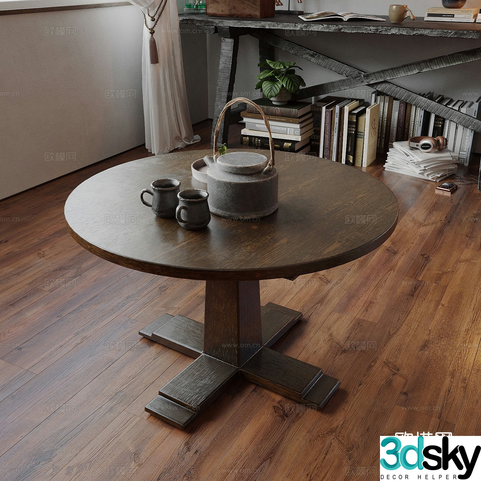 Retro small tea table tea set tea cup 3d model