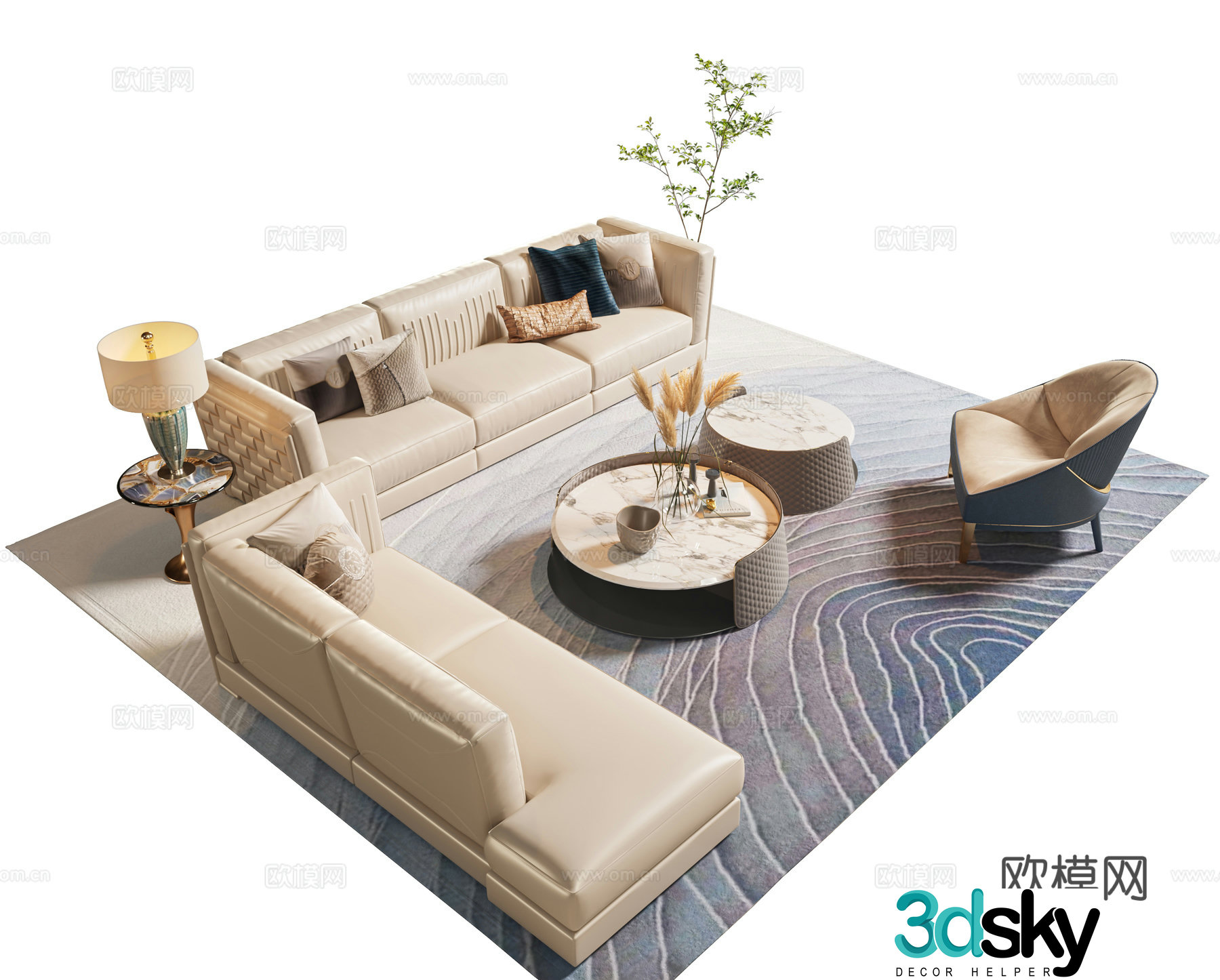 Visionnaire modern sofa coffee table combination double sofa three-person sofa 3D model