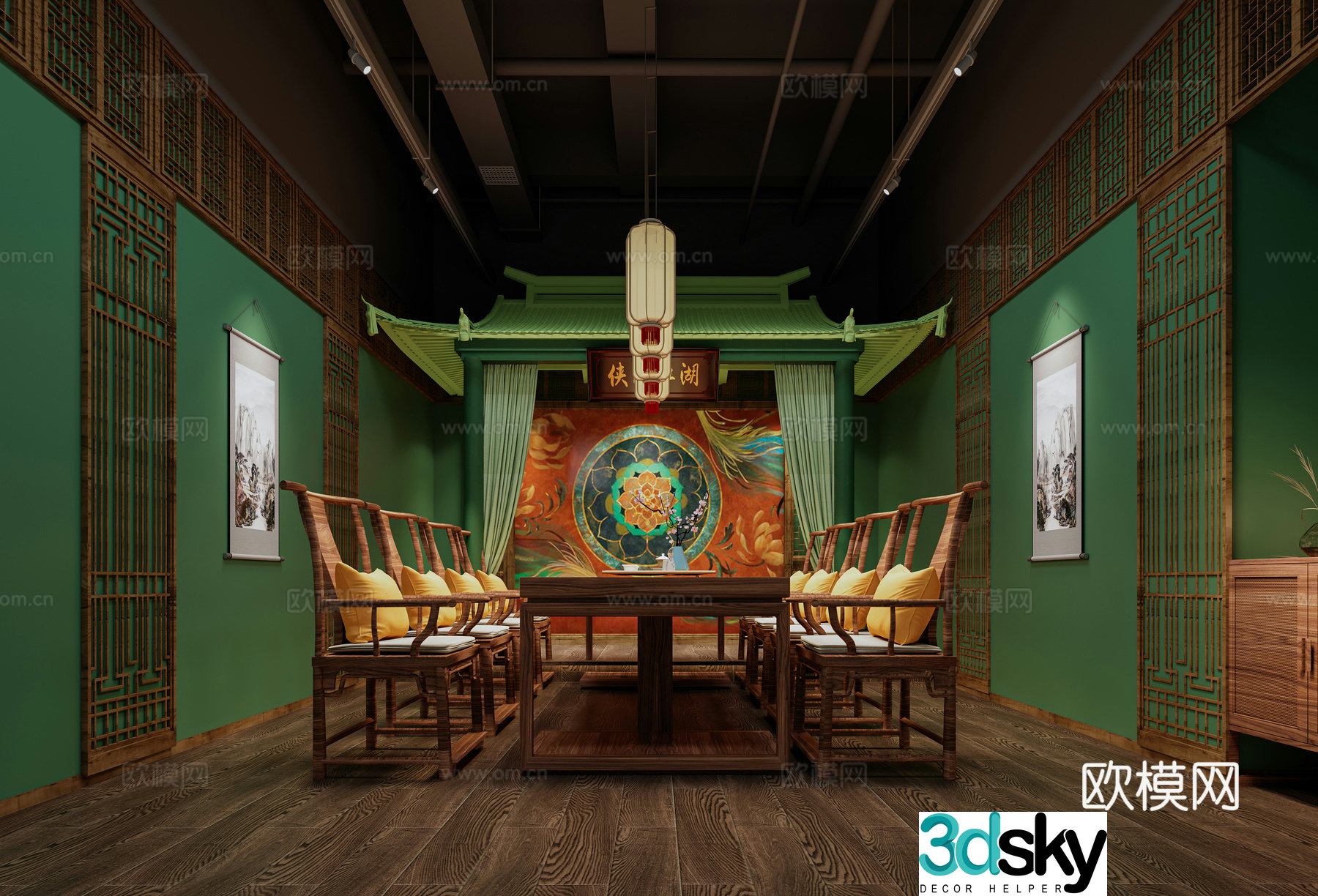 Chinese style script killing escape room plot interpretation 3d model
