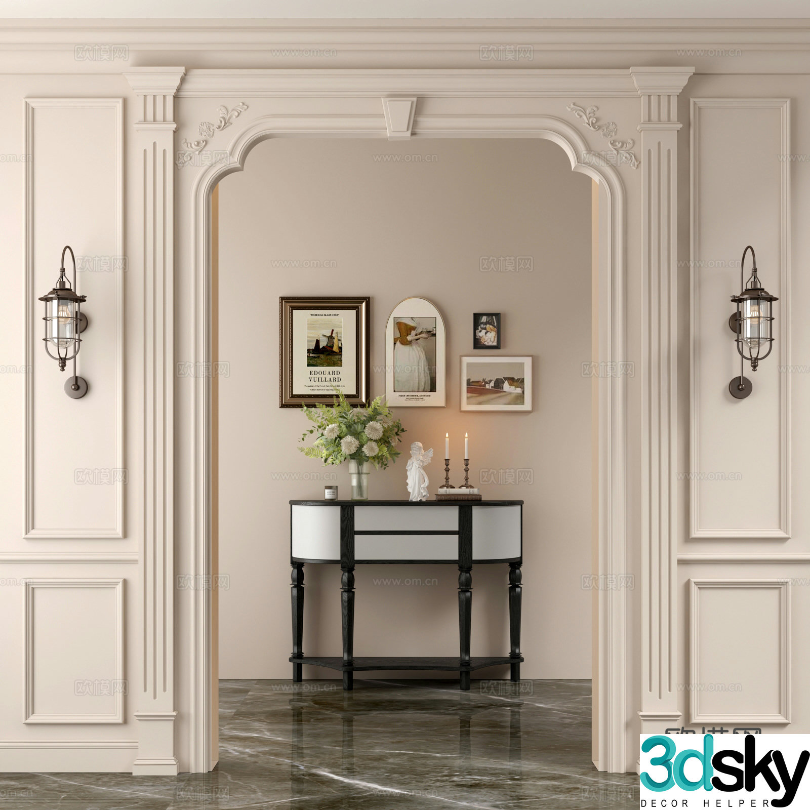 French style door door door door cabinet wall light 3D model
