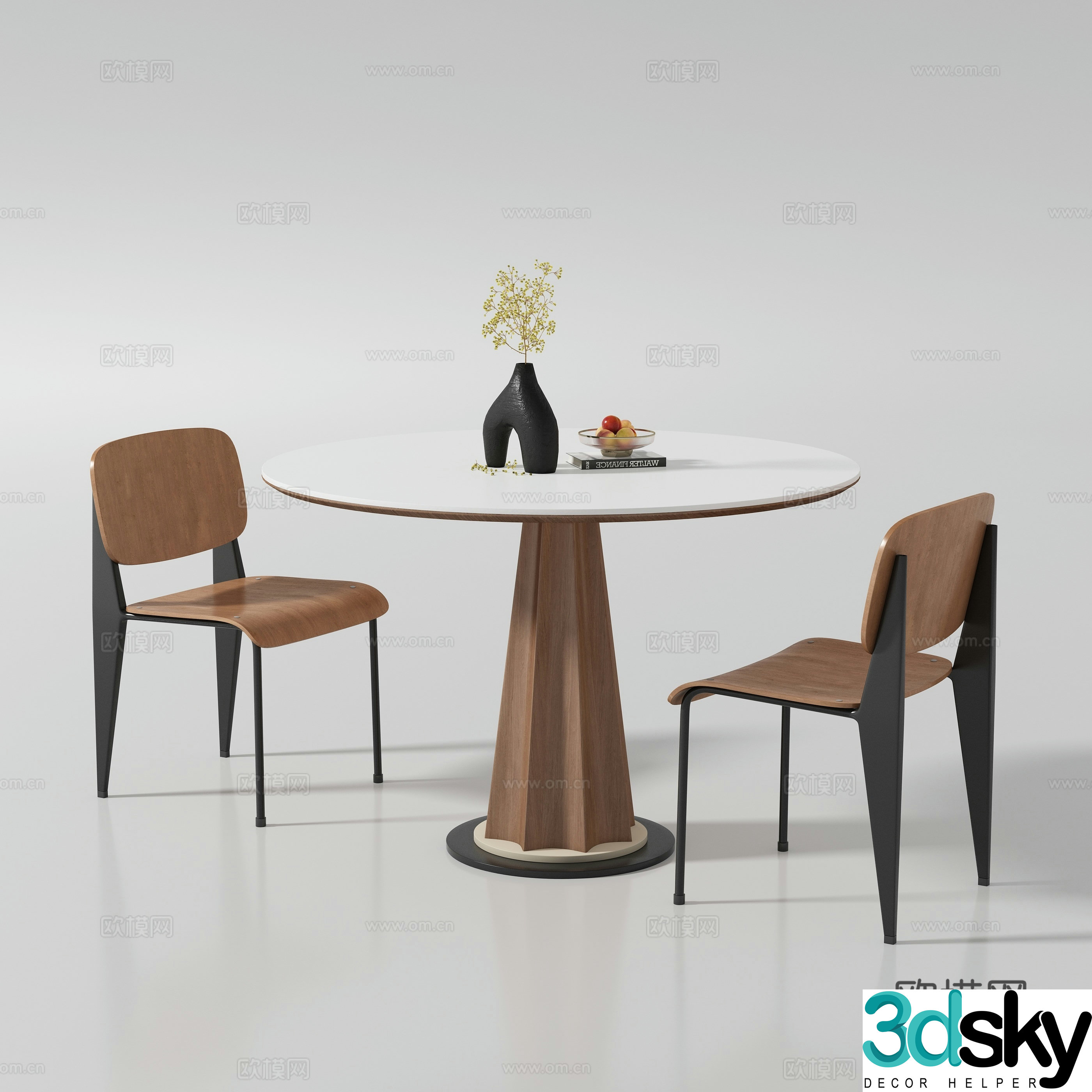 Round dining table and chair 3d model