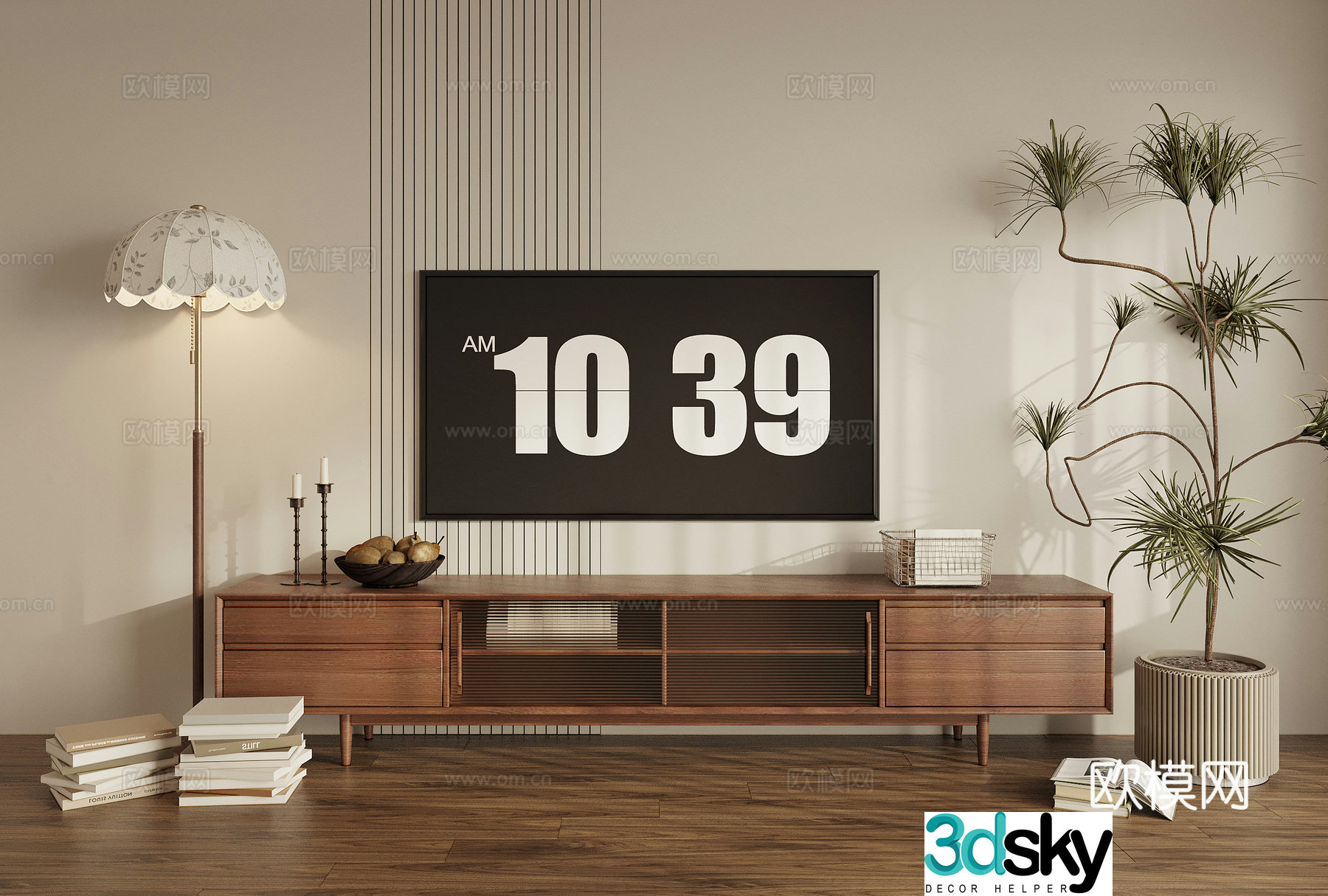 TV cabinet ornament floor lamp pot plant 3D model