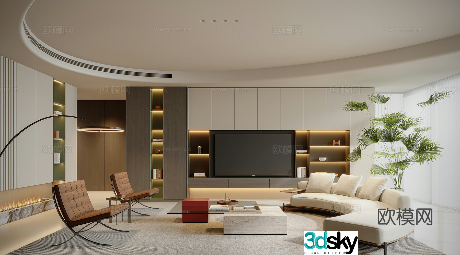 Modern large flat living room 3d model