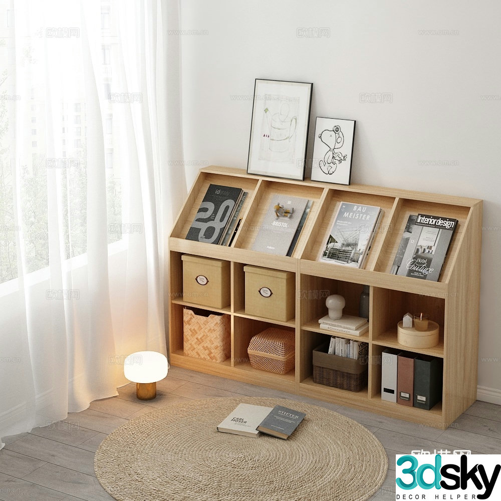 Modern bookcase shelf 3D model