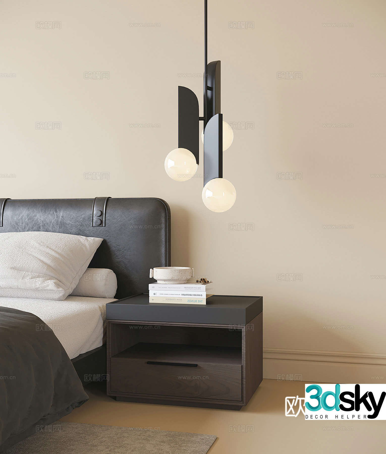Modern bedside table Bedside chandelier 3d model