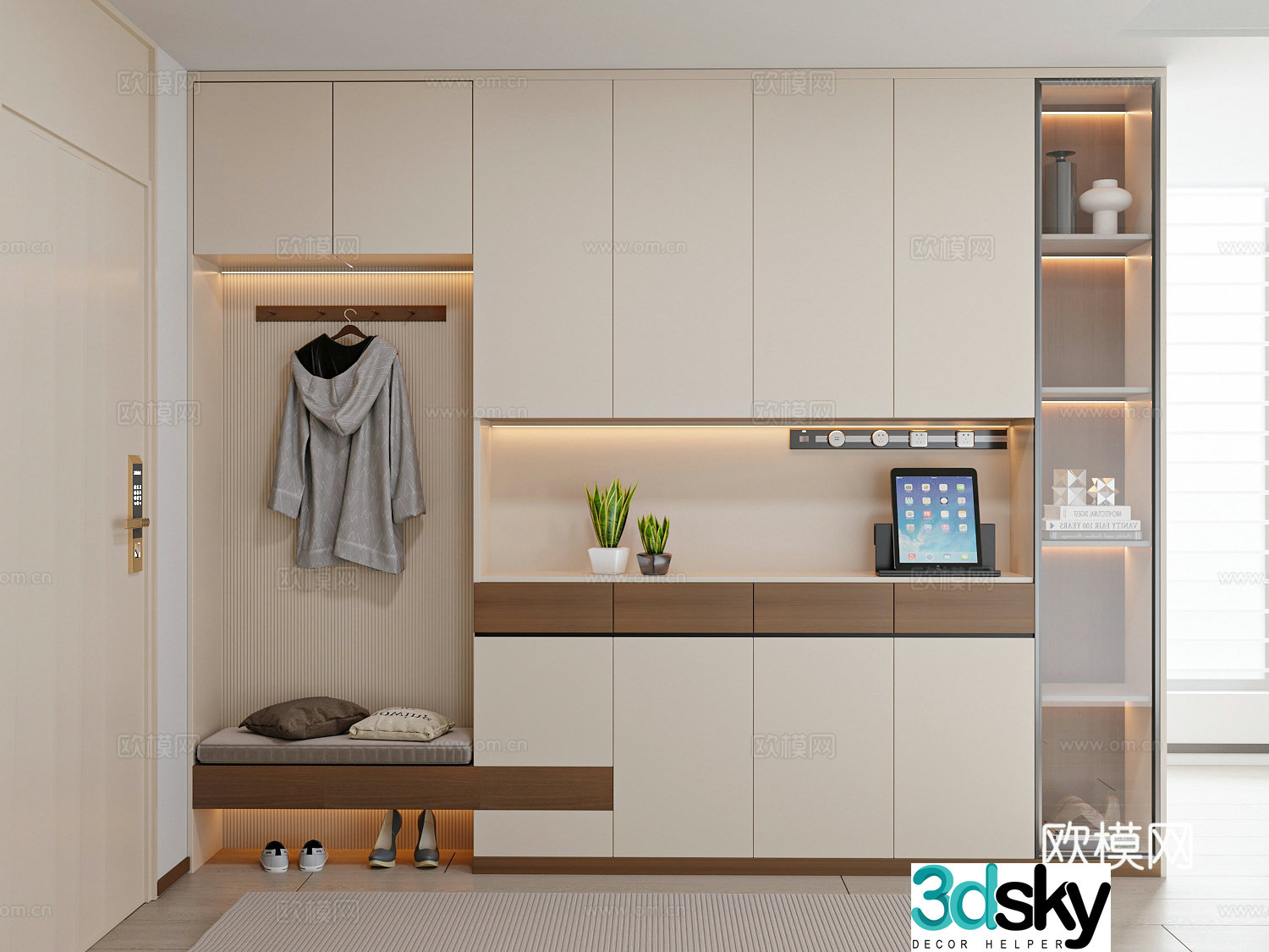 Modern cream style porch shoe cabinet 3d model