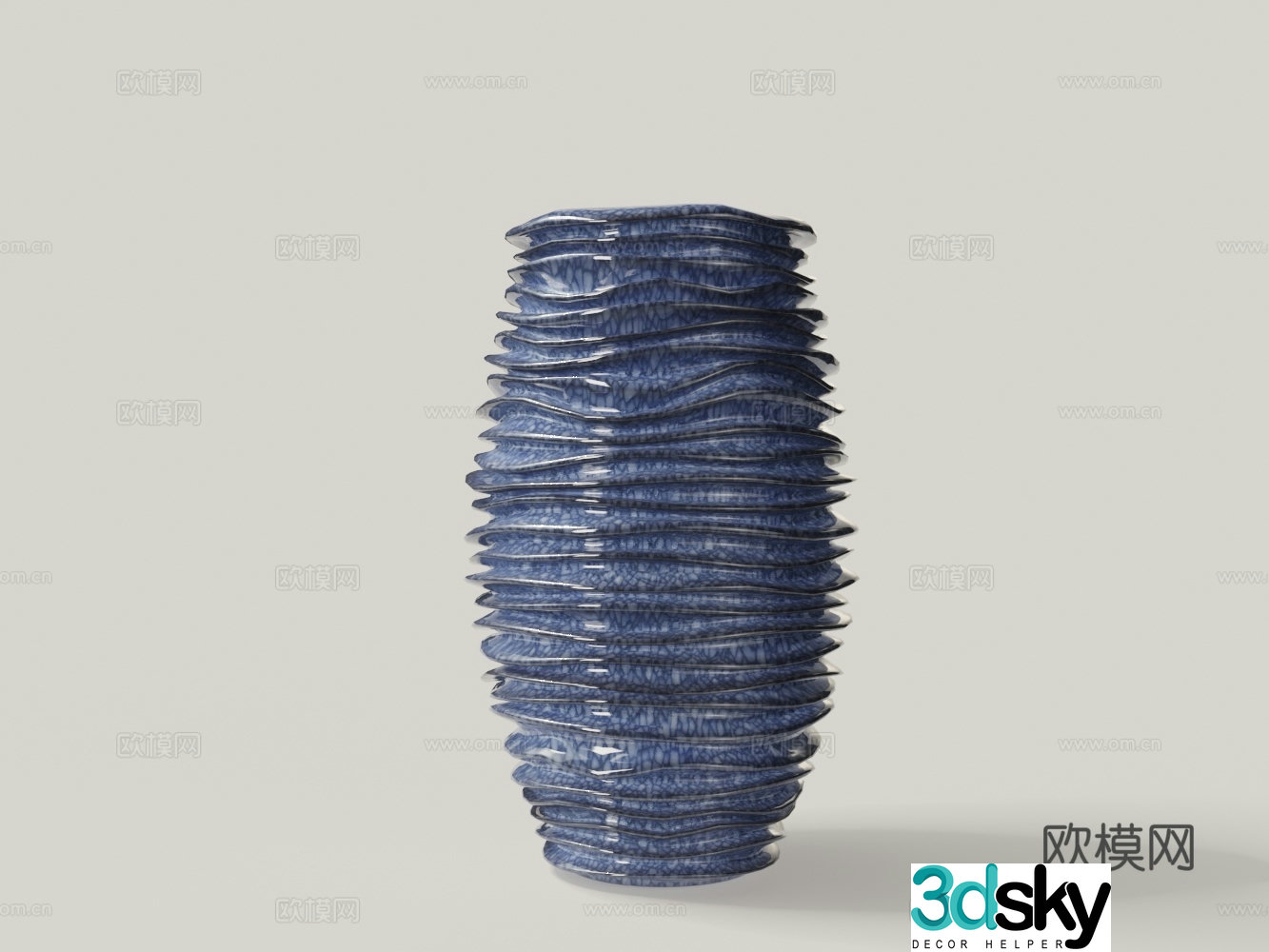 Modern ceramic thousand-layer blue background white dot waist jar 3D model