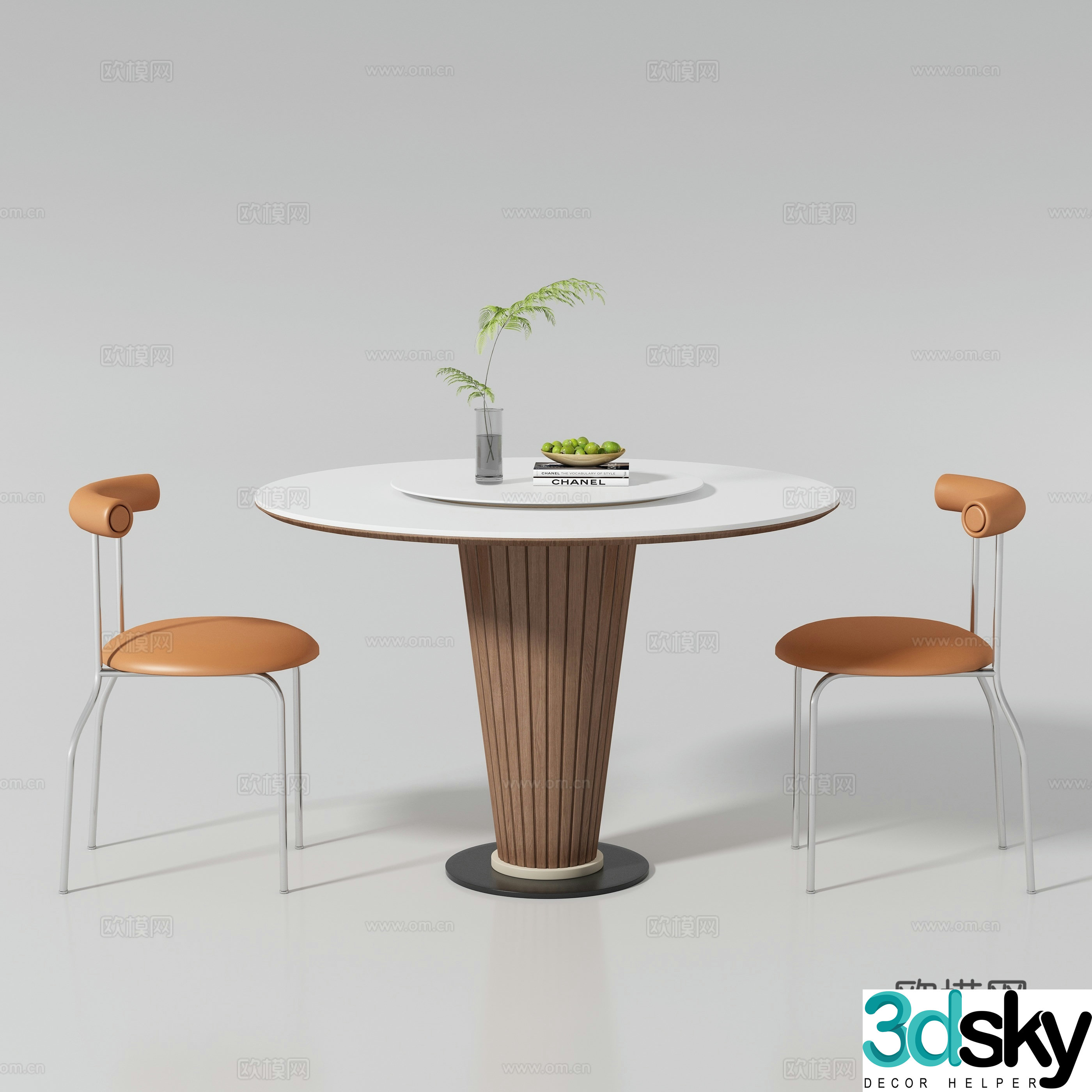 Medium style round dining table and chair 3D model