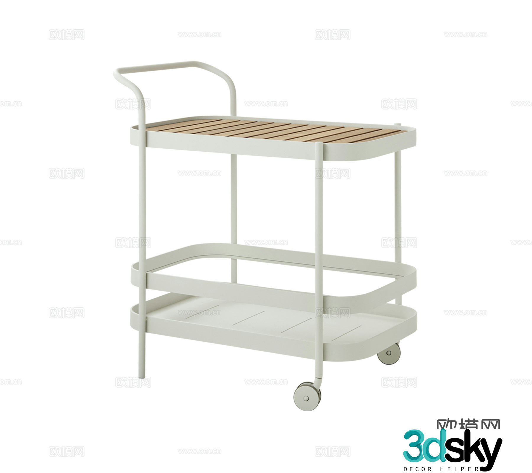 Modern Wasabi Dining Truck Food Cart Red Wine Coffee Cart Metal Cart Teak Edge Triple Push 3D Model