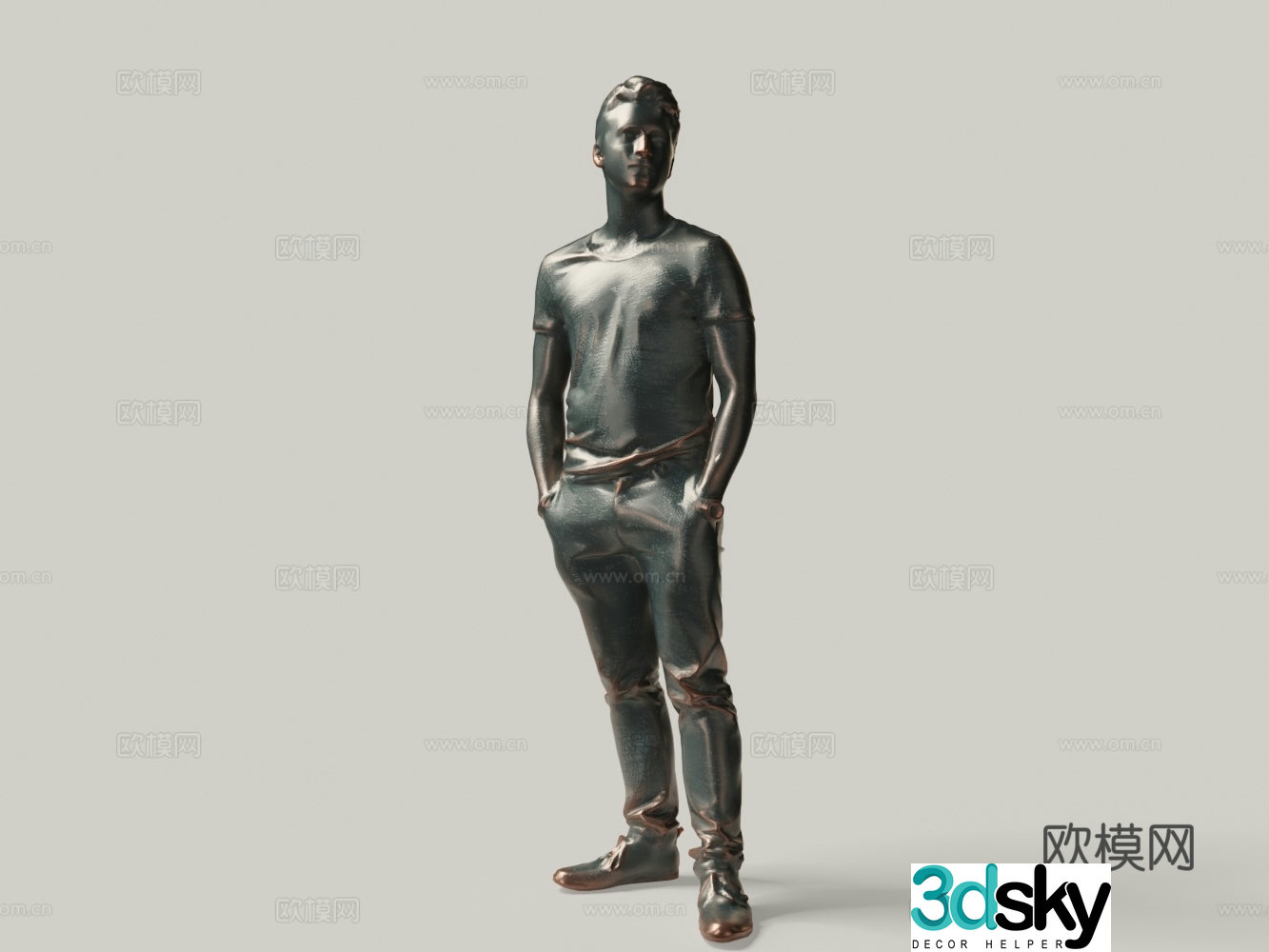 Modern bronze statues figures watches man 3d model