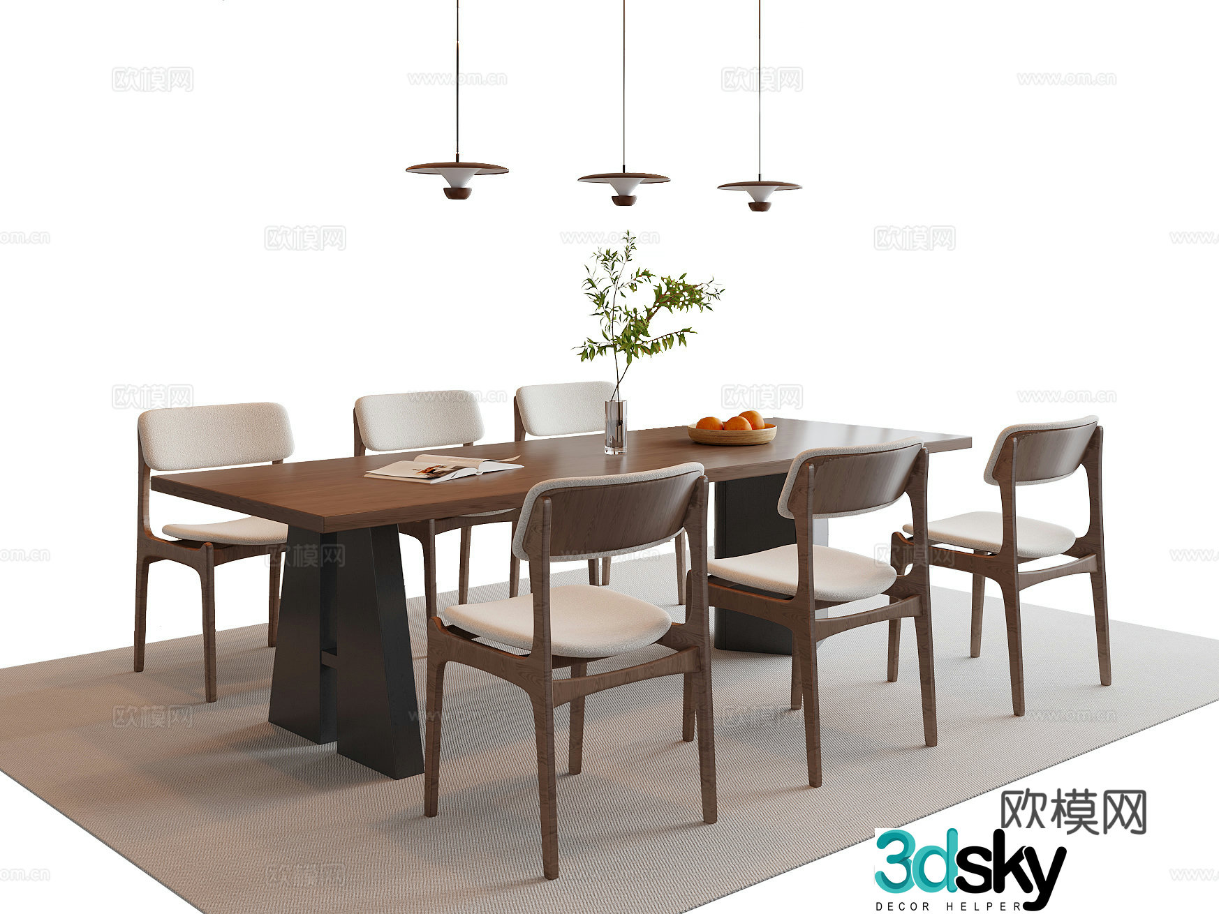 Modern medieval dining table and chair 3D model