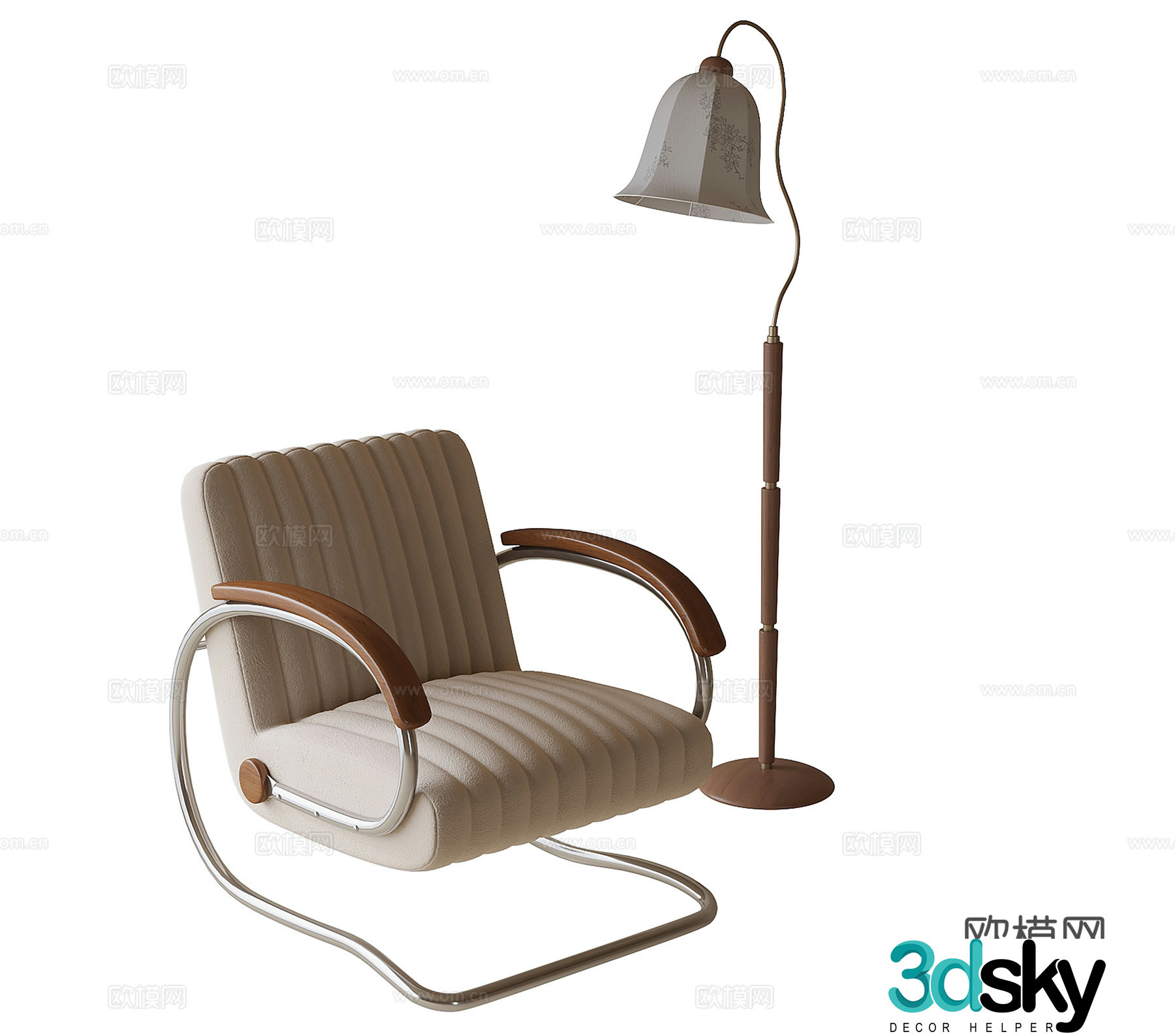 Modern casual chair single chair floor lamp 3d model