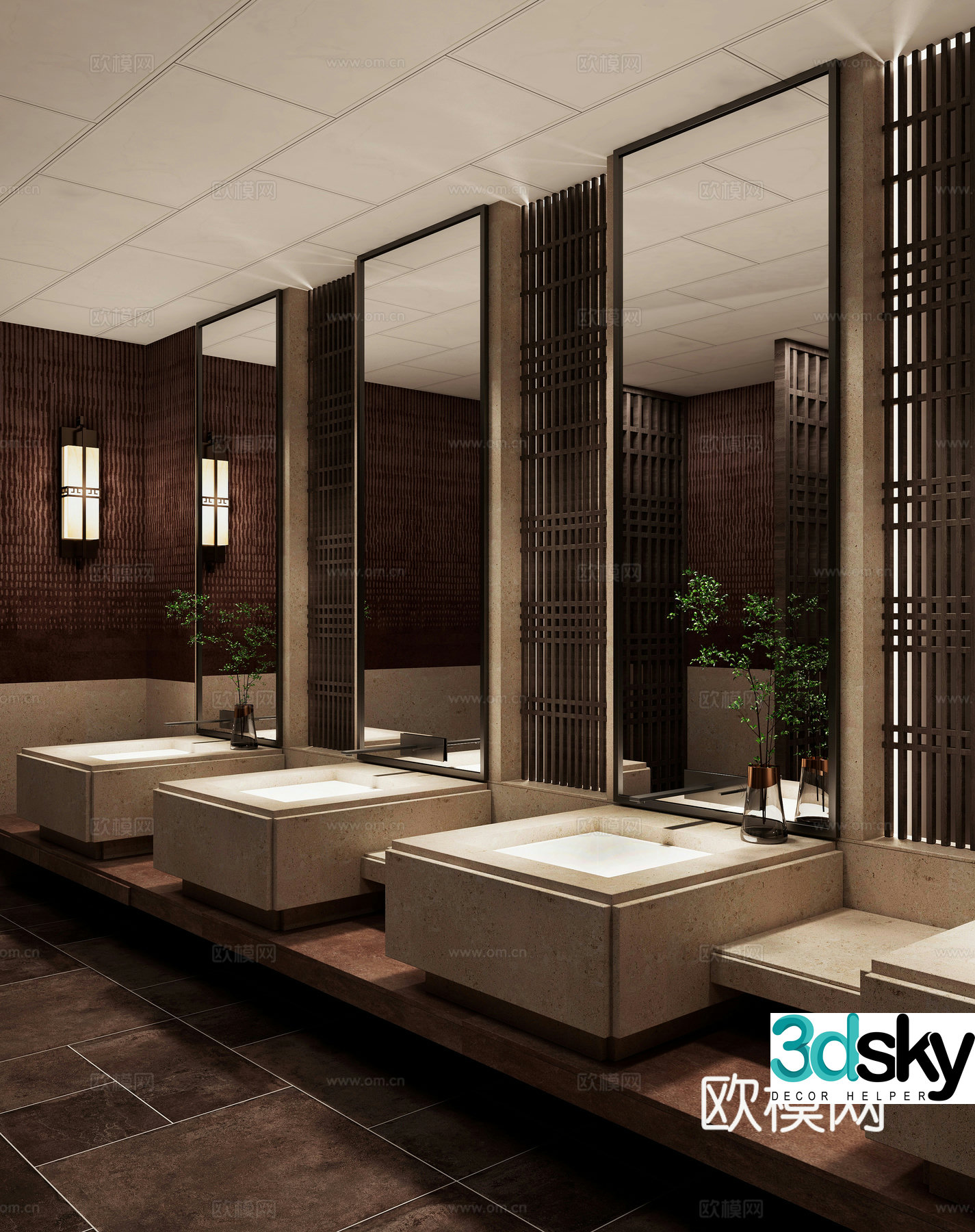 Public bathroom handbasin area 3D model