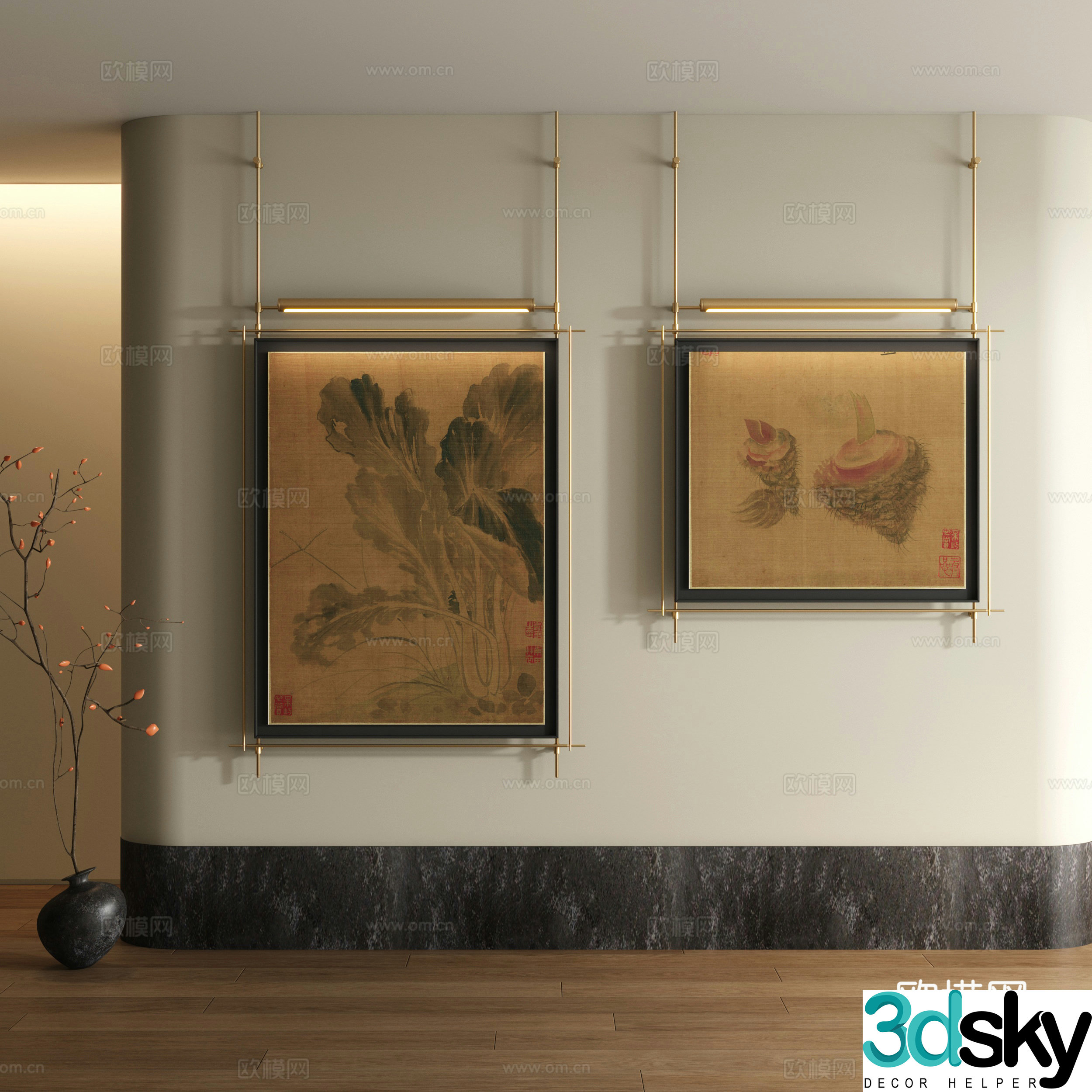 Song style decorative painting New Chinese style landscape painting 3D model