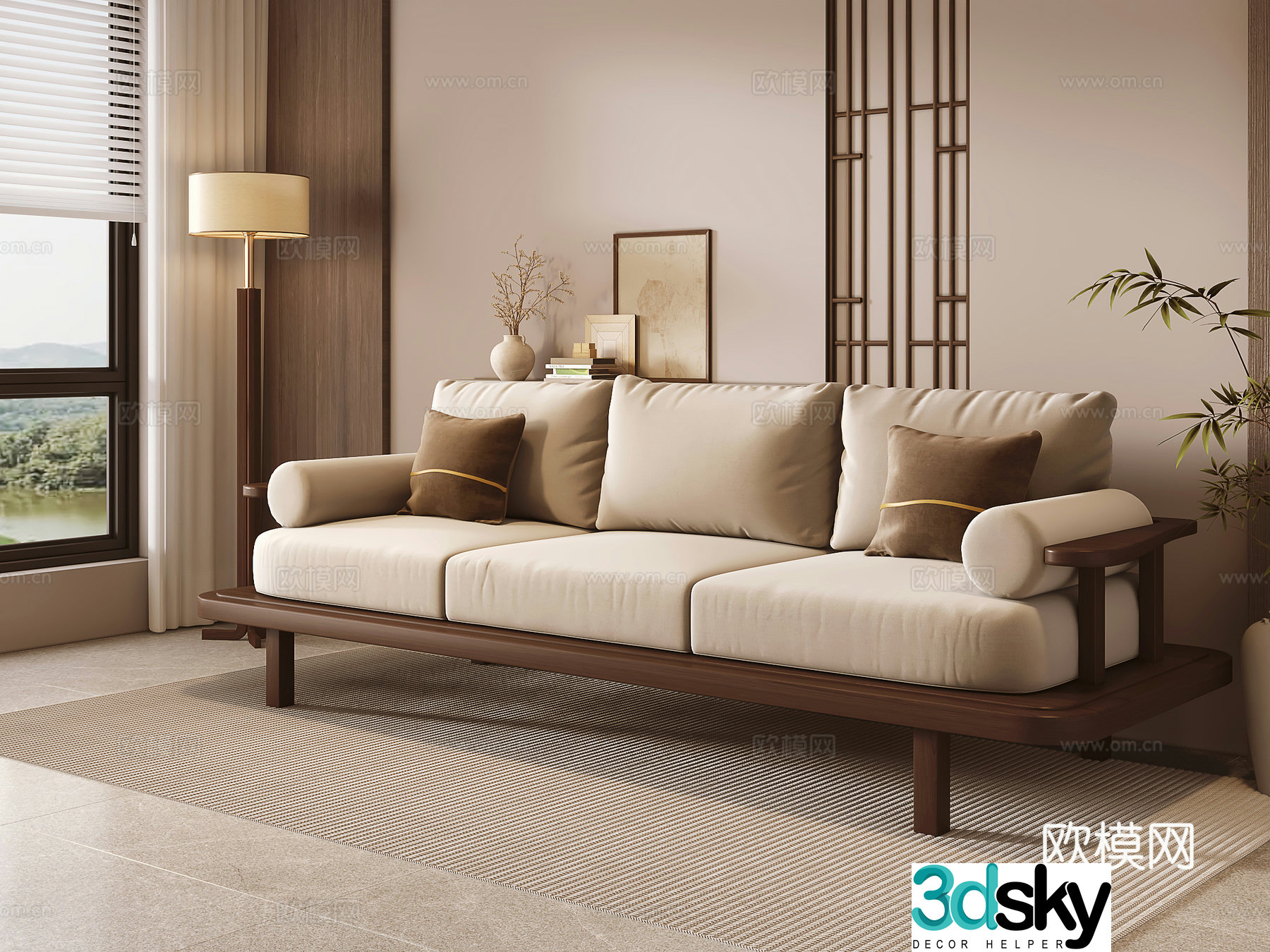 New Chinese three-person sofa 3D model