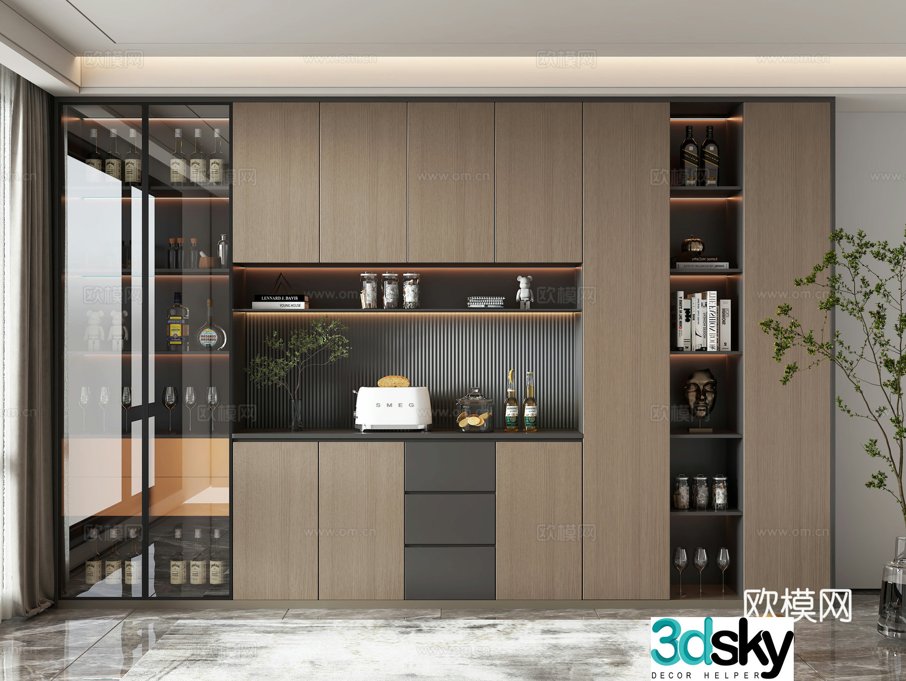 Modern home wine cabinet 3D model 3D model