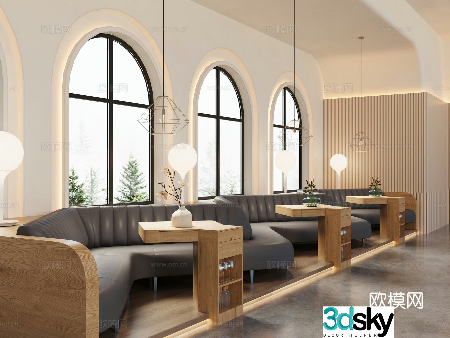 Modern restaurant sofa booth canteen booth dining table combination creative model booth 3D model