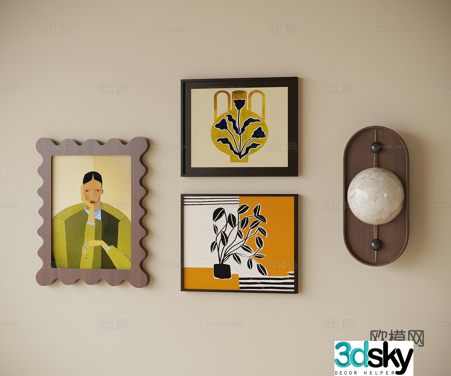 French decorative painting combination hanging painting combination 3D model