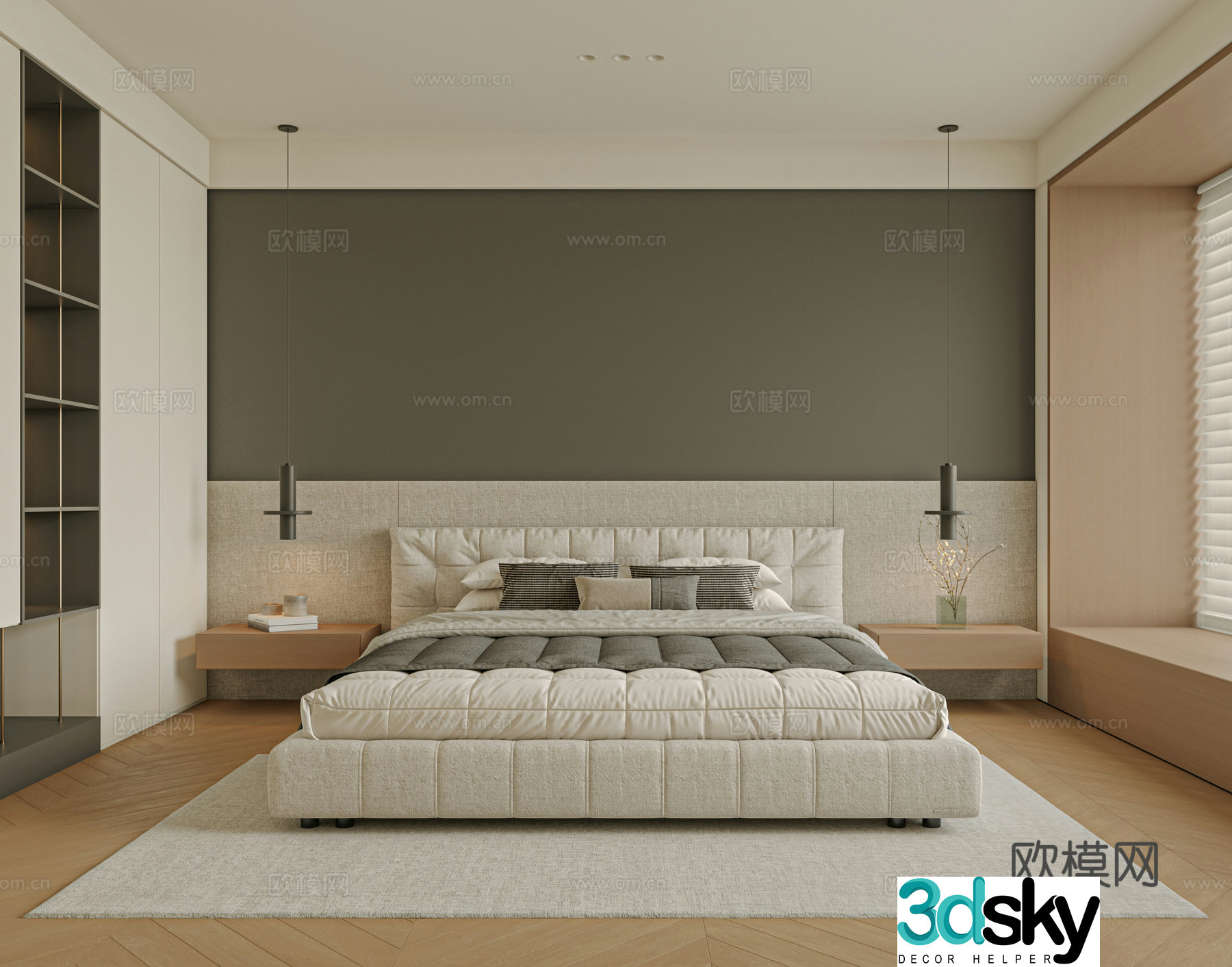 Modern bedroom bed nightstand jewelry 3d model