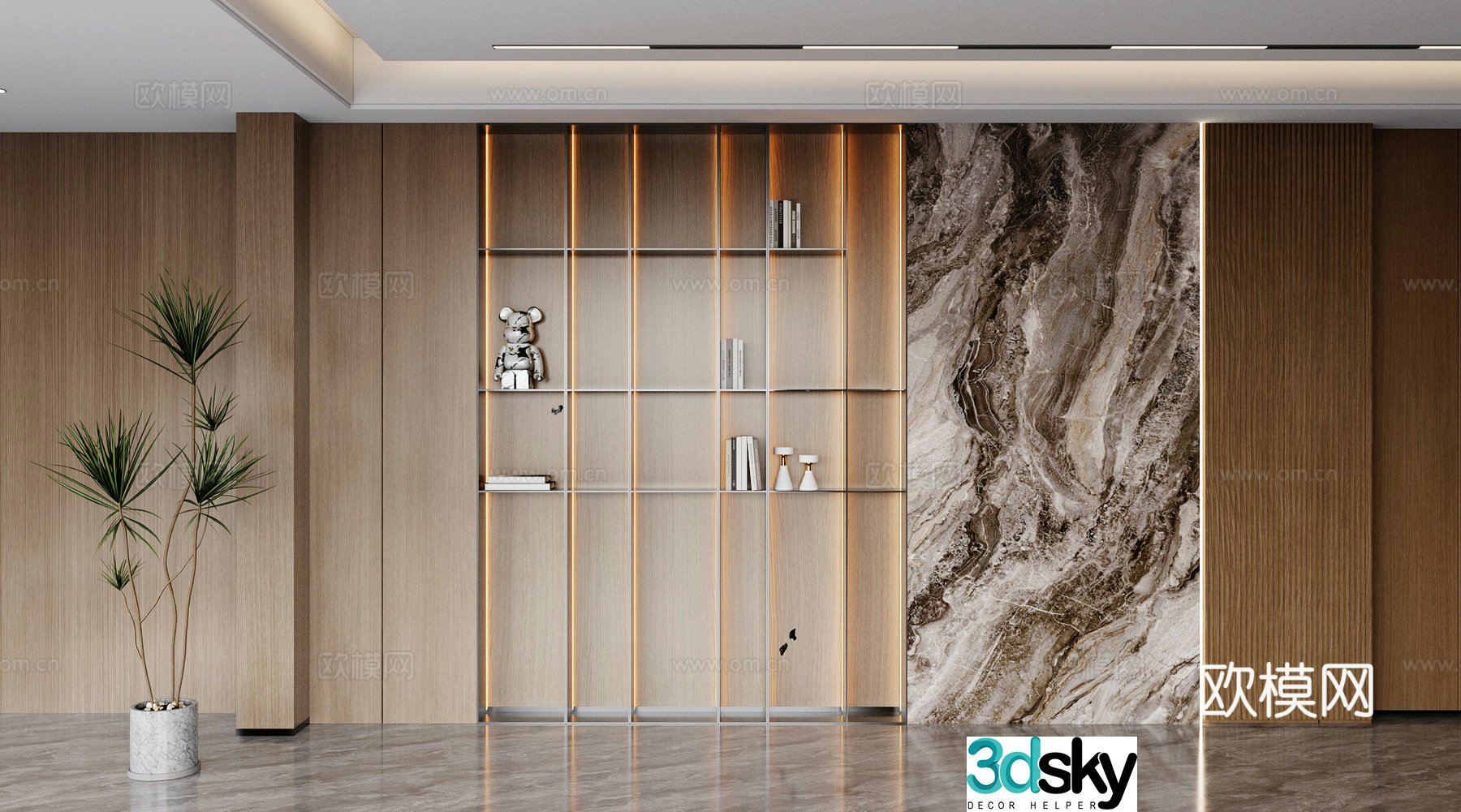 Modern sofa background wall hard bag background wall wood veneer background wall sofa background wall 3d model