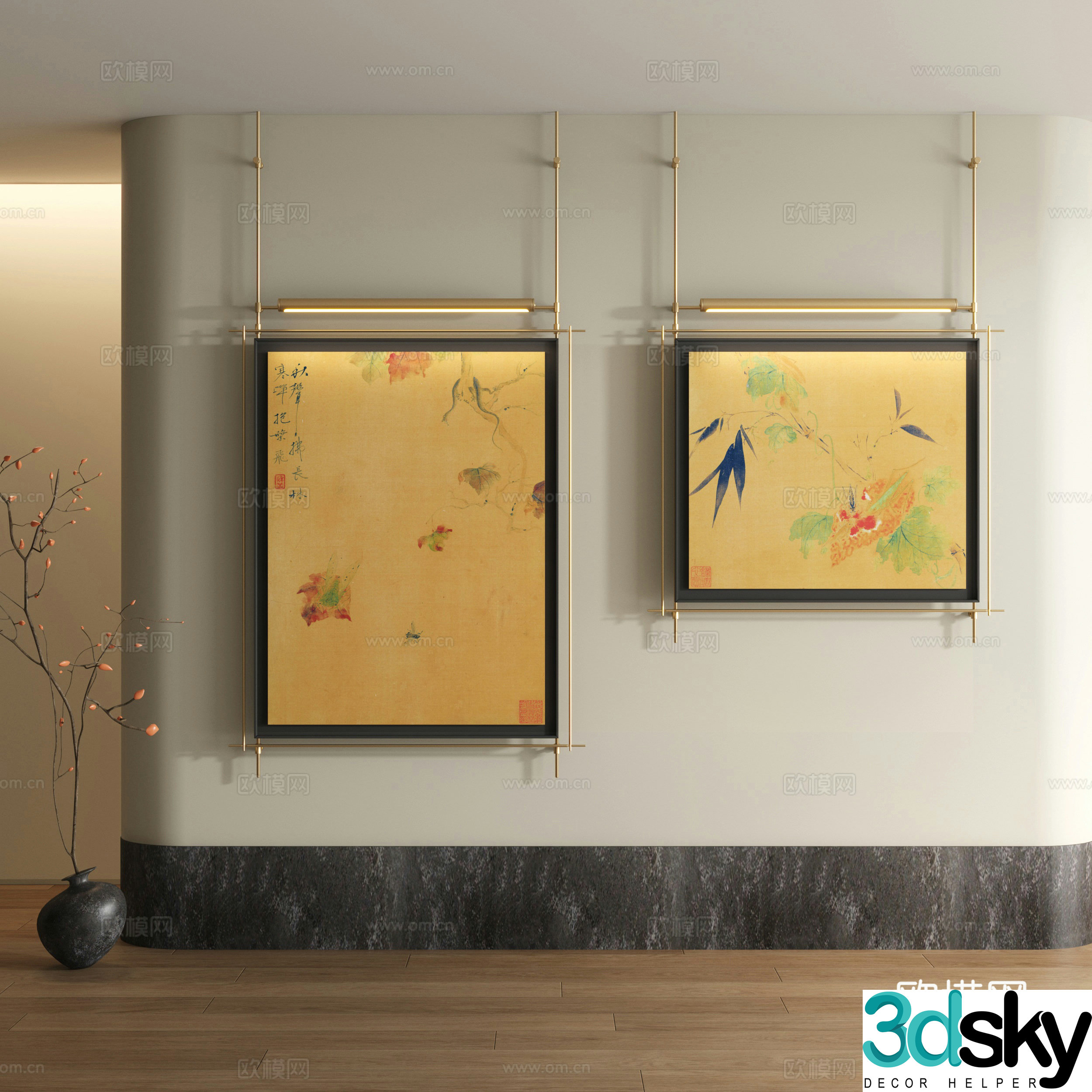 Song style decorative painting New Chinese style landscape painting 3D model