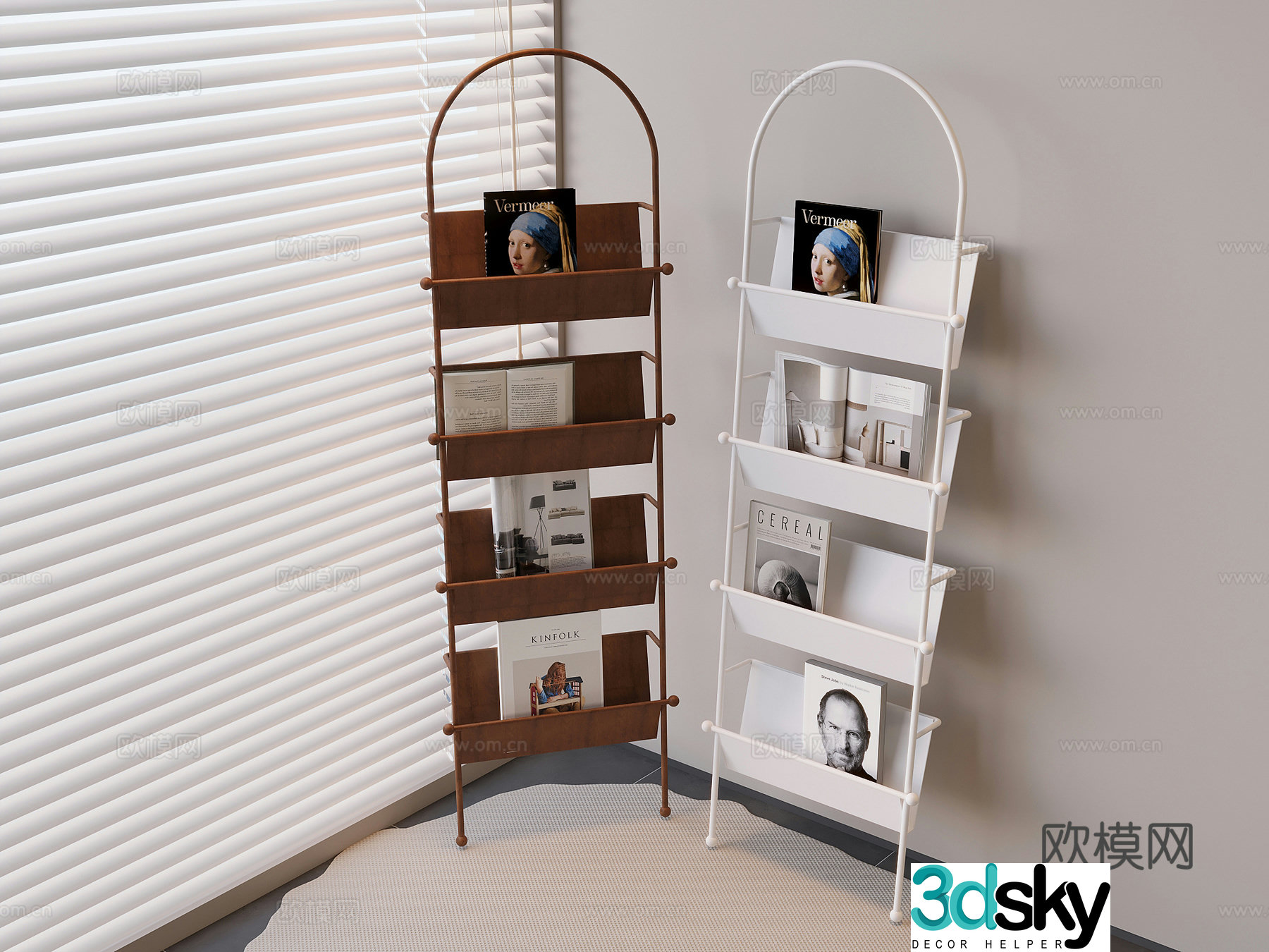 Middle-aged style floor-standing bookshelf Cream magazine newspaper shelf 3D model