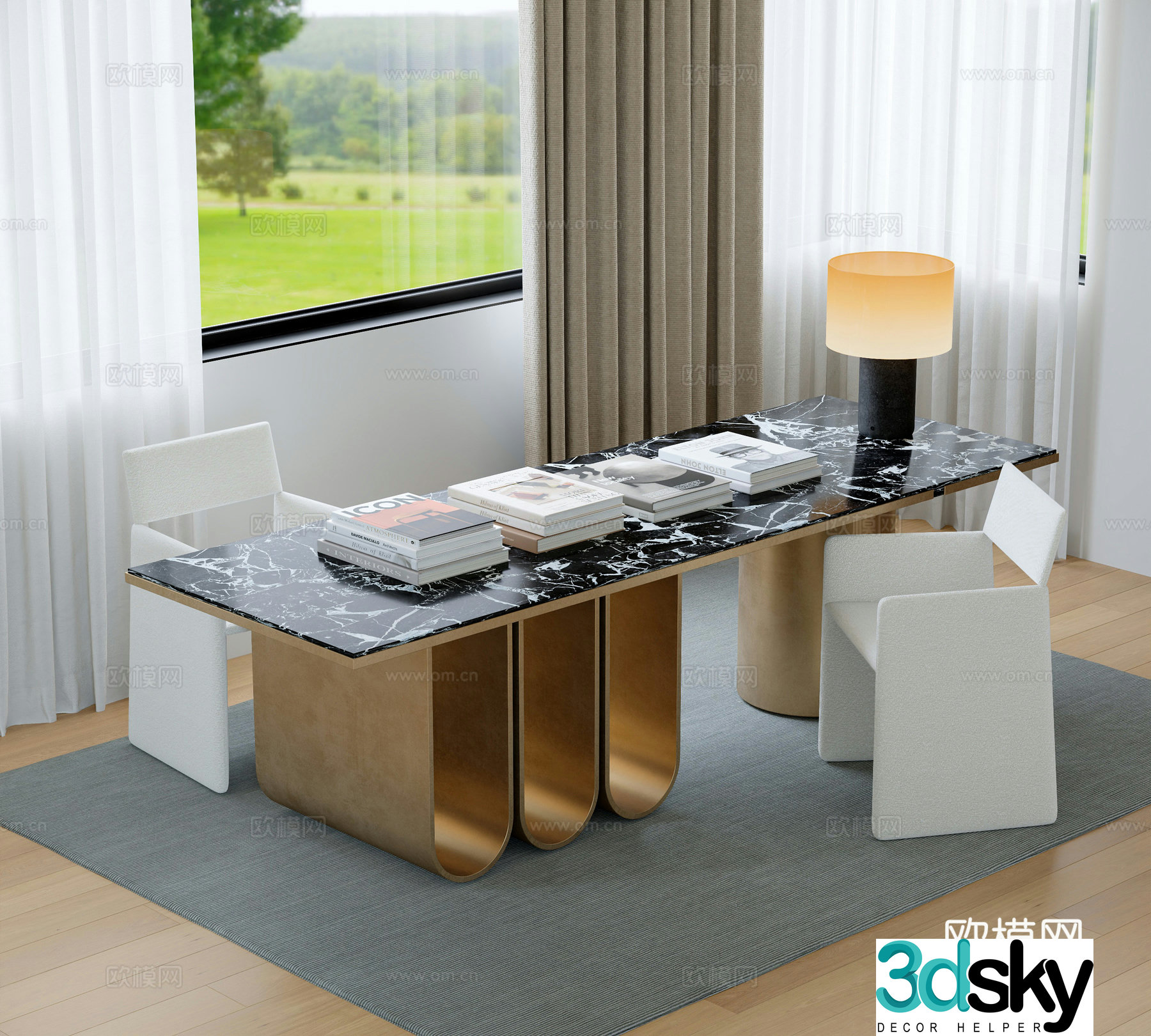 Modern desk and chair 3d model
