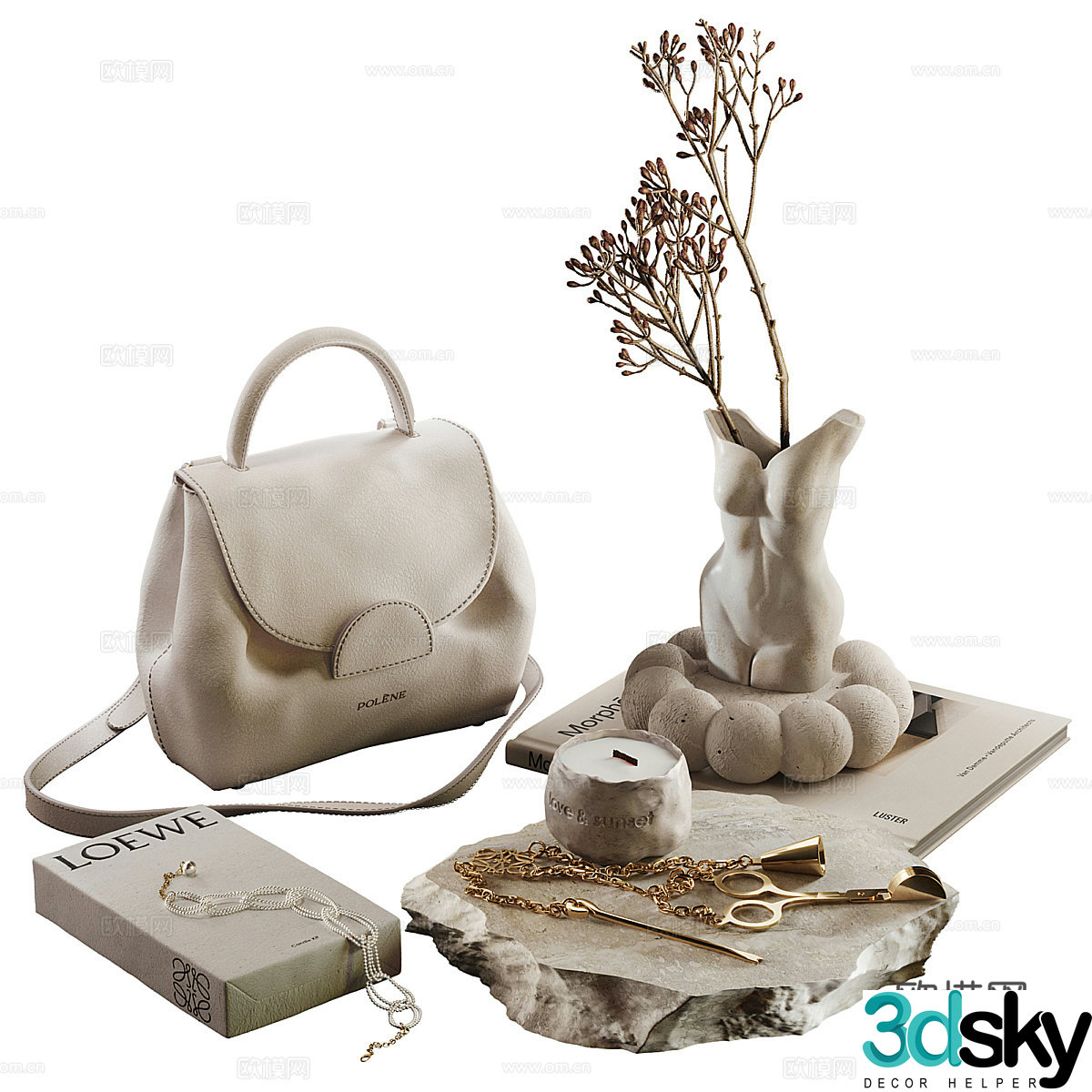 Wasabi ornaments B&B ornaments Bed and Bedroom ornaments Dining table ornaments Hall ornaments Leather bag Book 3D model