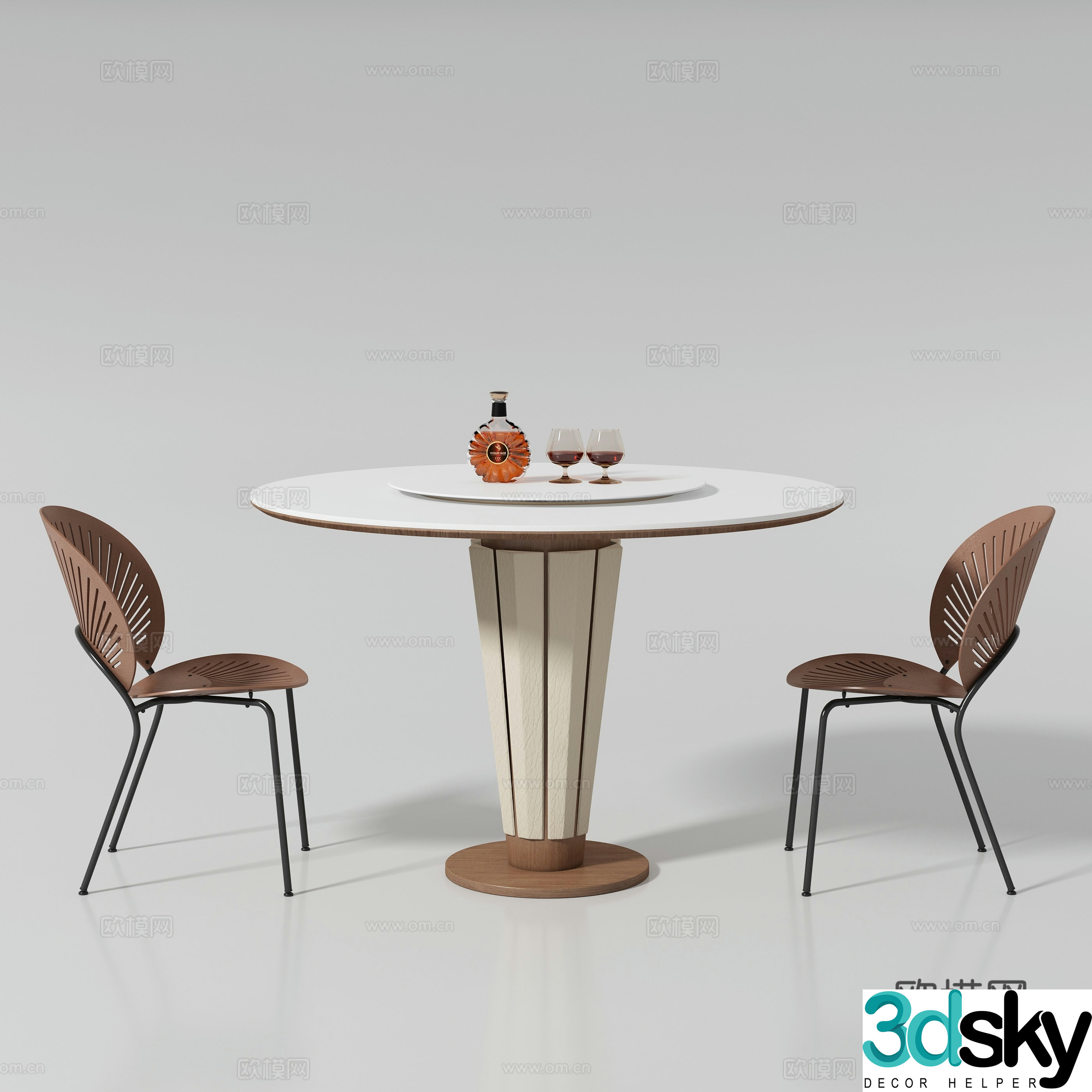 Medium style round dining table and chair 3D model