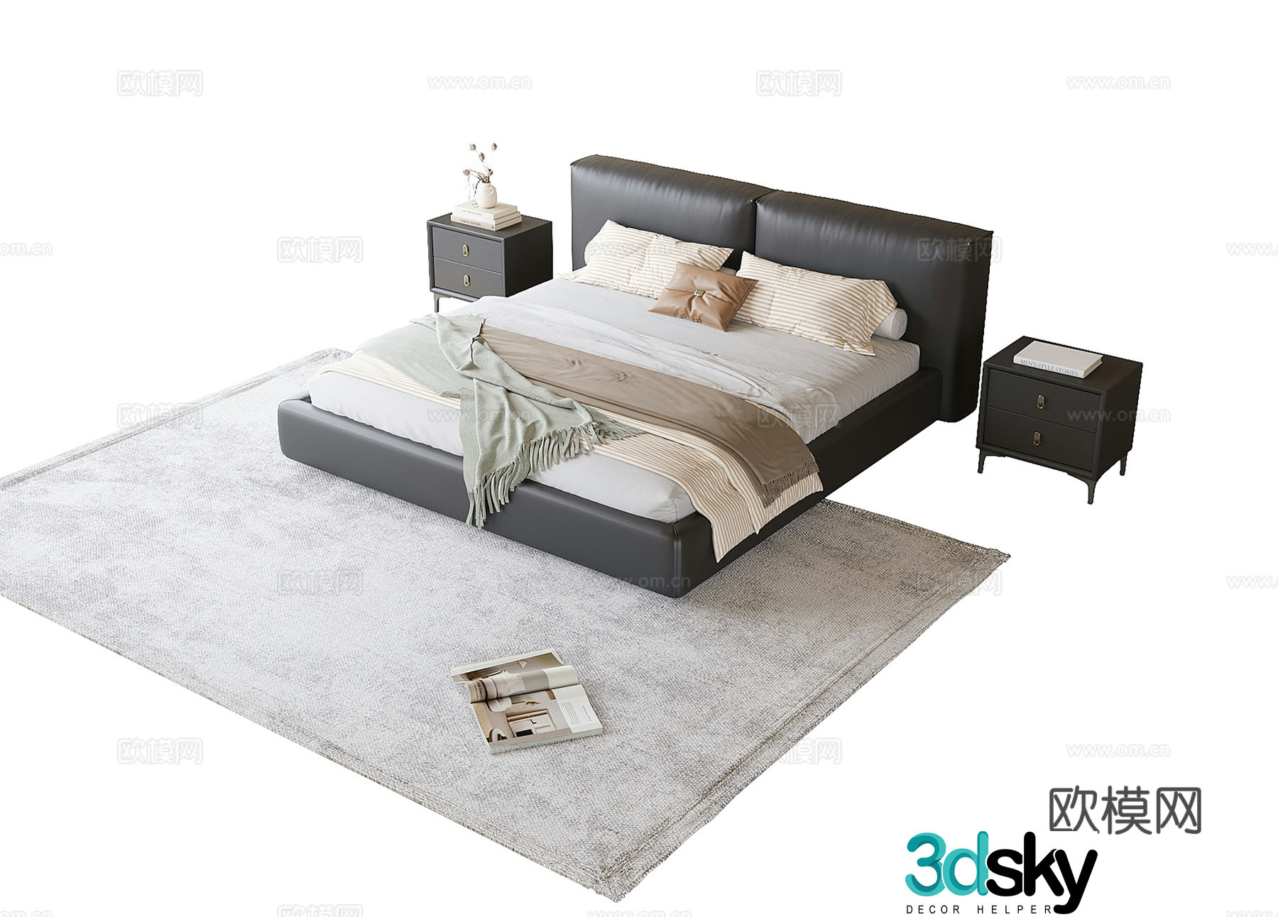 Modern double bed nightstand 3d model