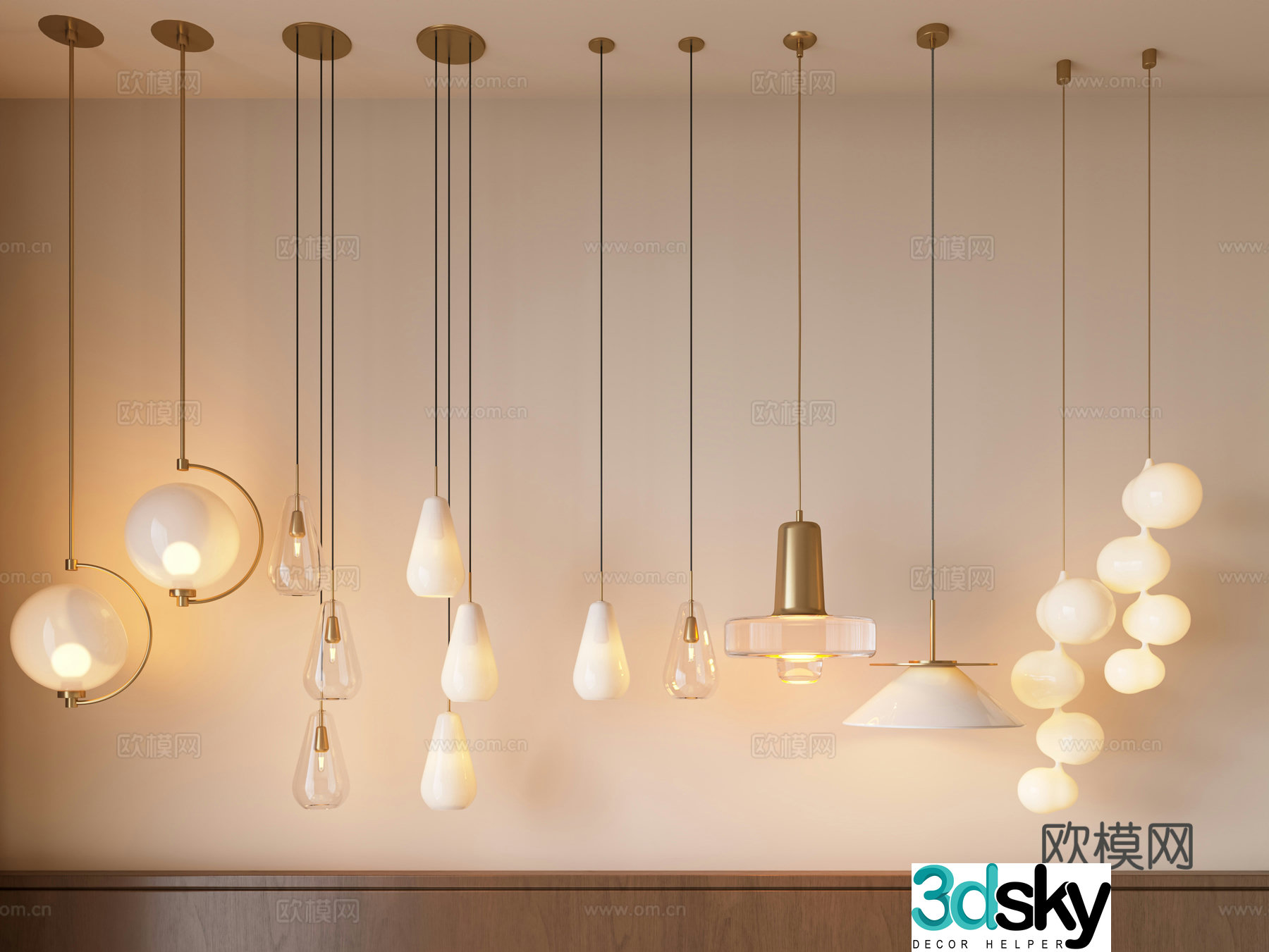 Modern chandelier round small bedside cream chandelier glass chandelier 3d model