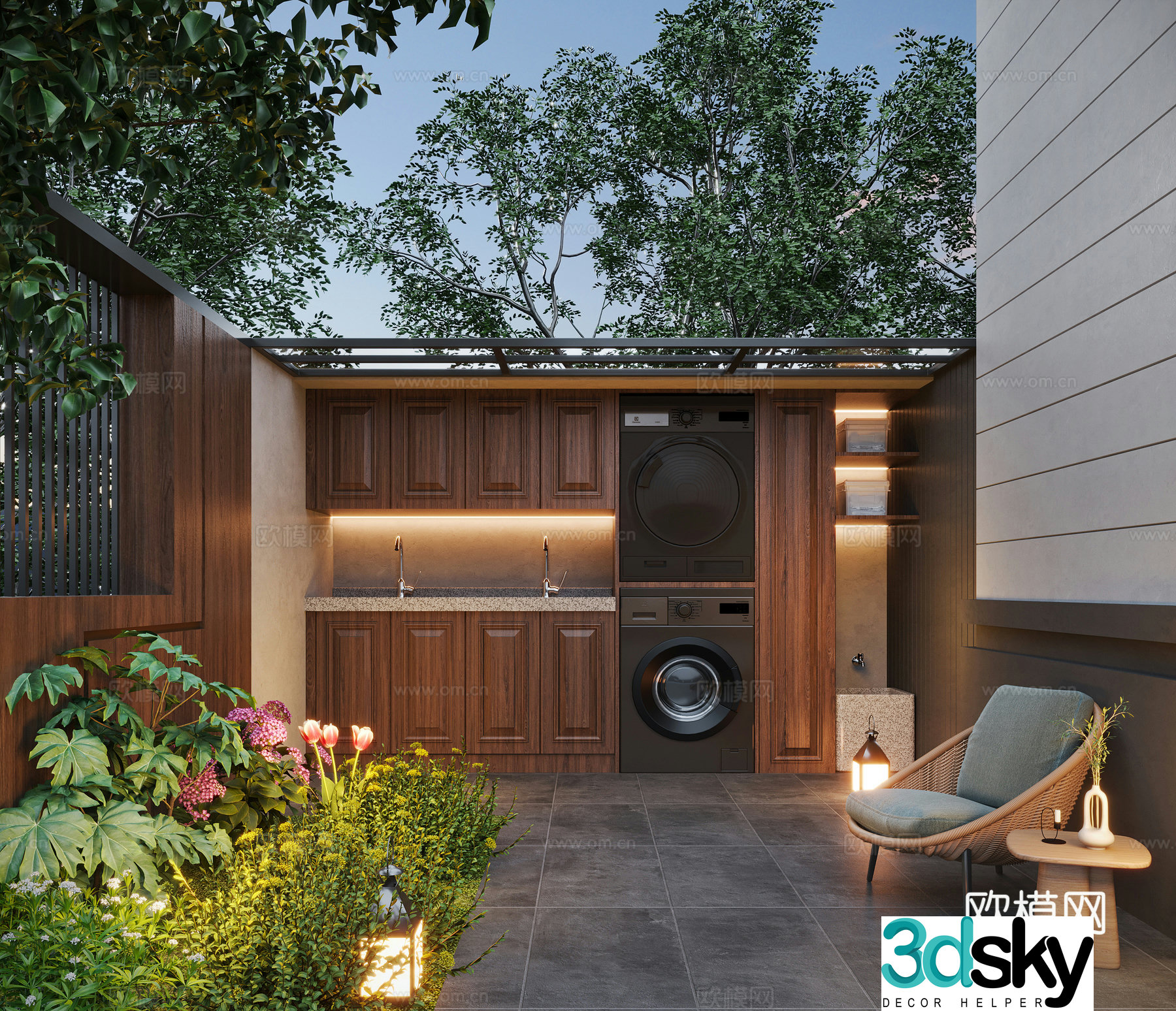 Modern courtyard laundry room 3d model